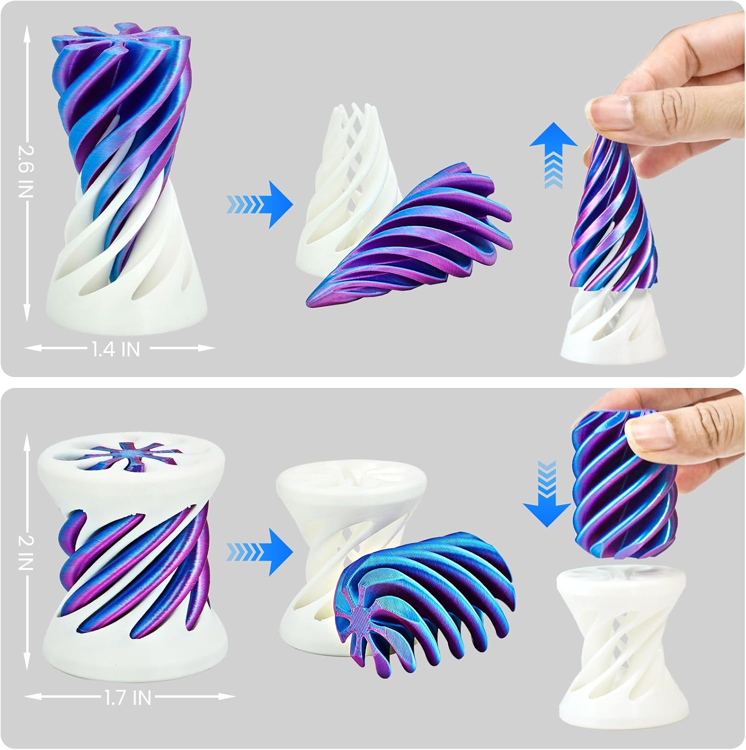 Detalle 2 de Olee Odee Pyramid-03 3D-Printed Optical Illusion Fidget Set, PLA, White-Purple