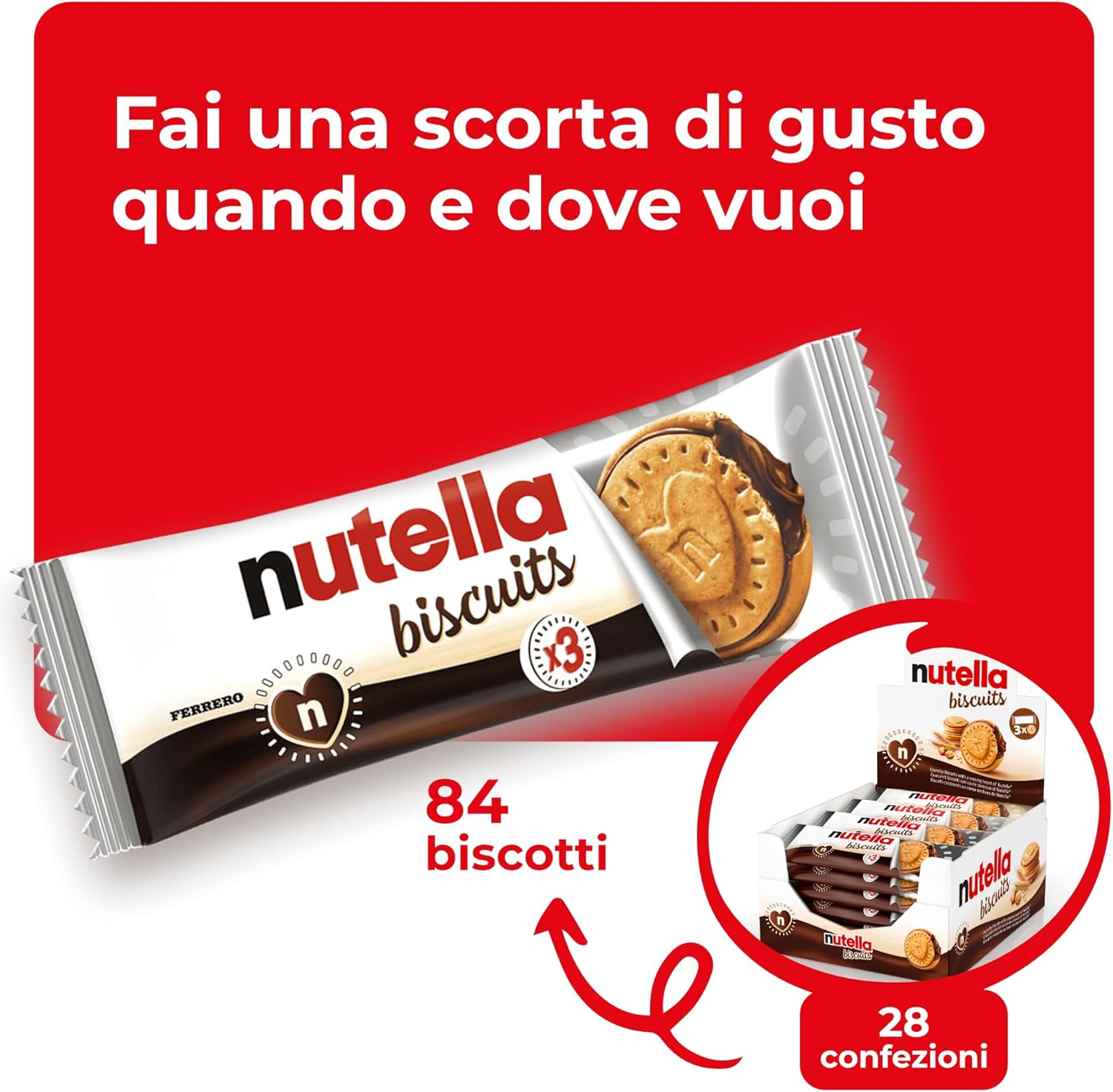 Detalle de Nutella Biscuits: 84 biscotti croccanti con cuore cremoso di Nutella in confezioni monoporzione