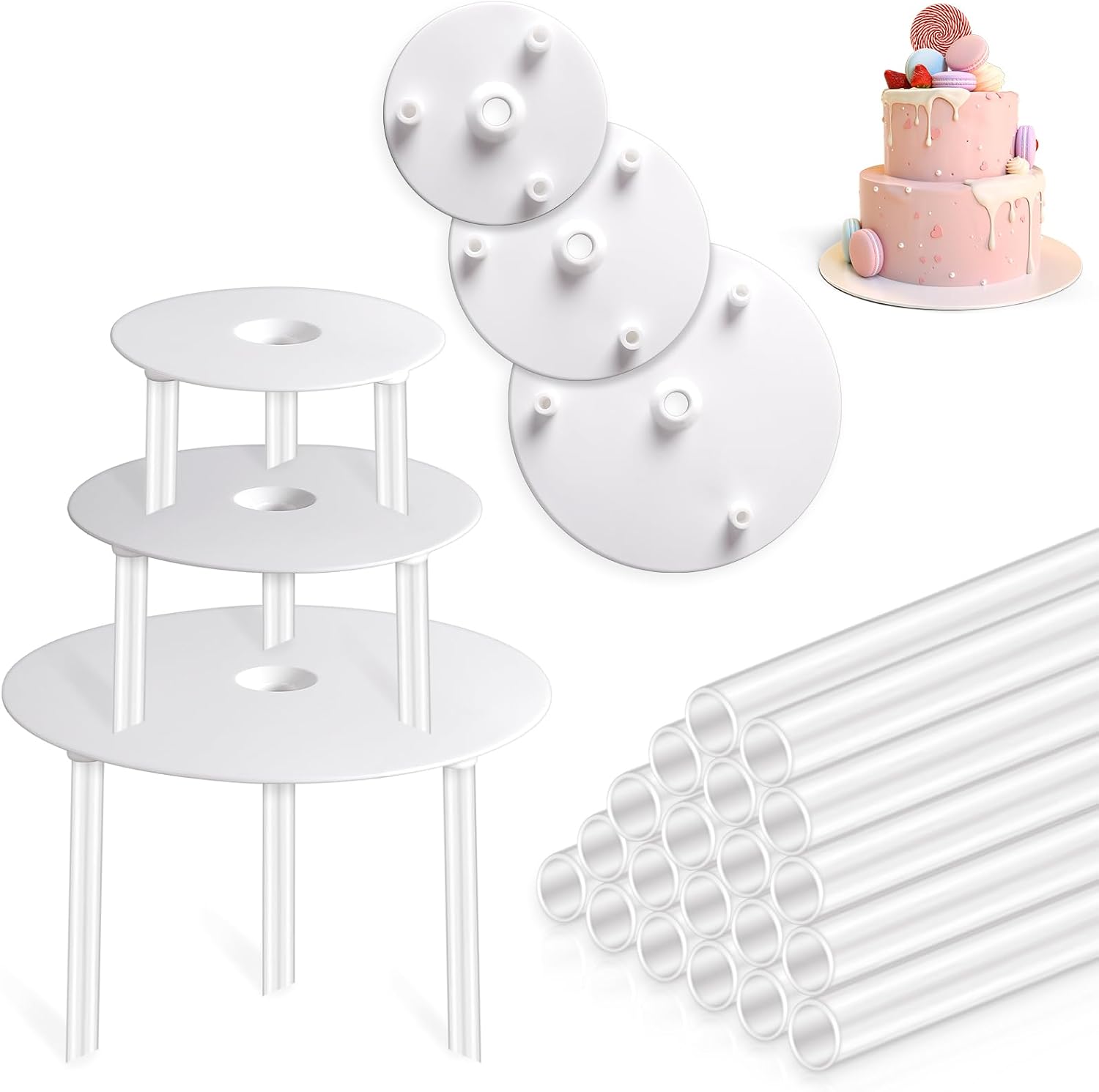 Detalle de Vicloon 20 PCS Planches à Gâteaux Cake Dowel Rods with 3 Cake Boards