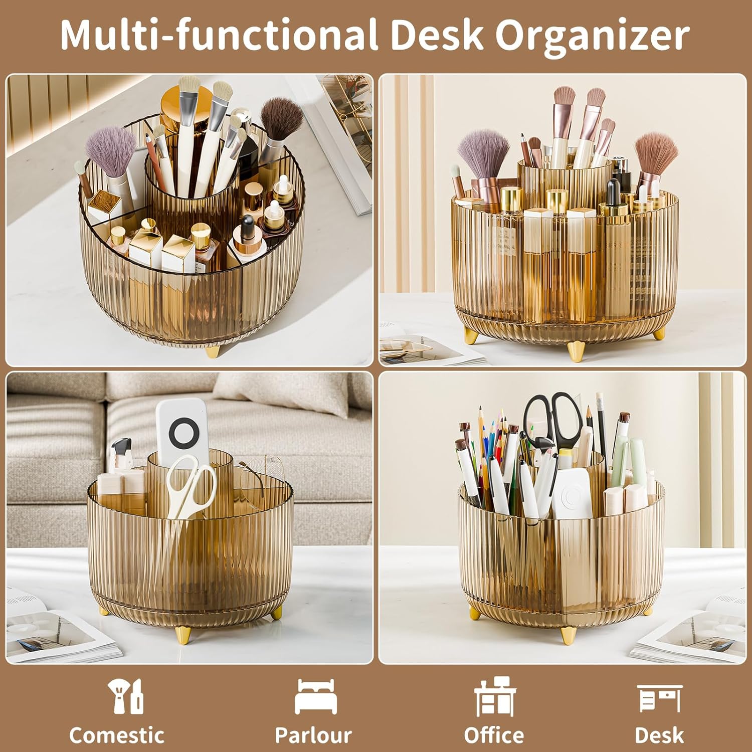 Thumbnail 3 de fanado 360° drehbarer Make-up-Organizer mit 5 Fächern (klarer Bernstein)