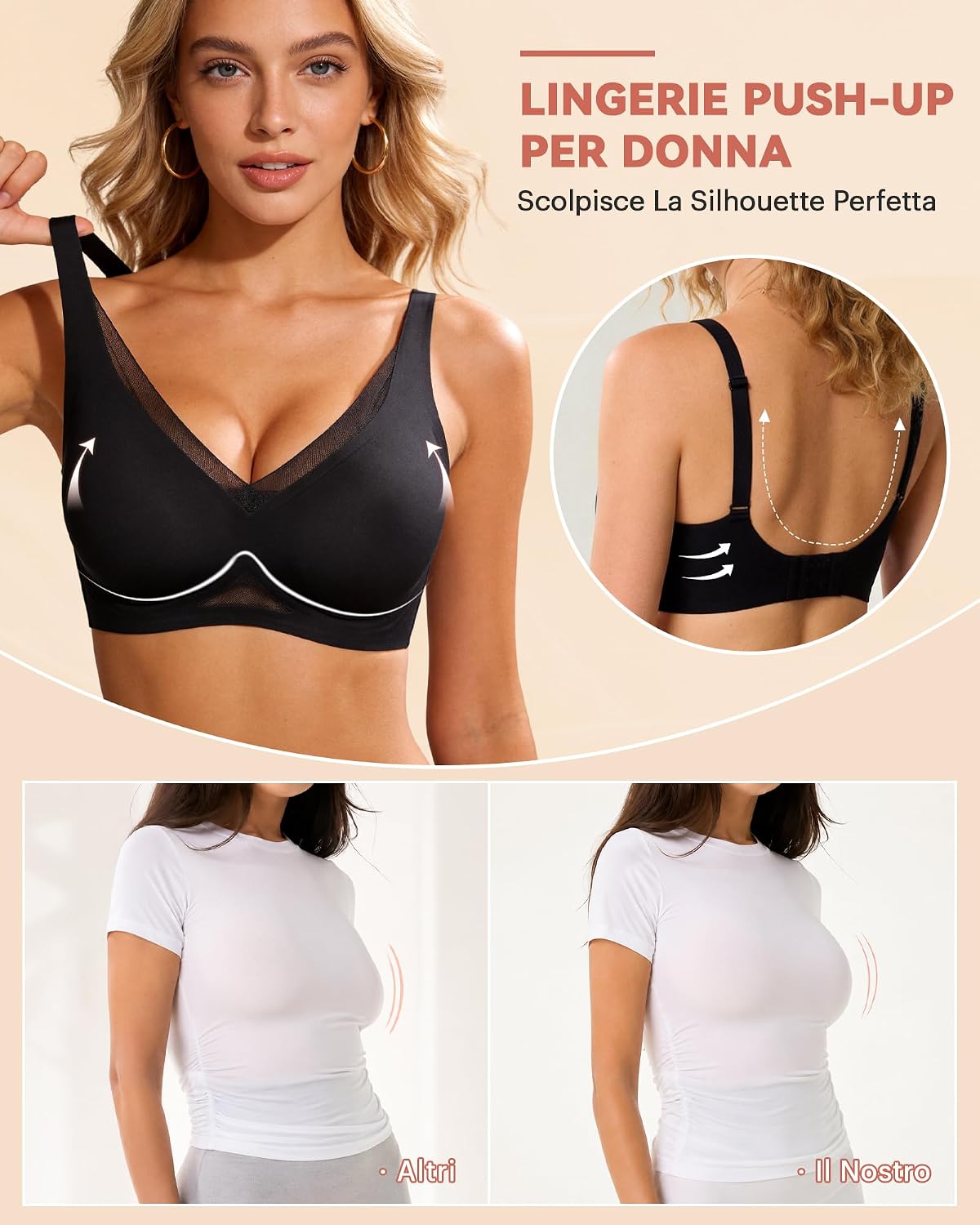 Thumbnail 3 de Bresdk Donna Reggiseno Senza Ferretto Senza Cuciture Comfort Push Up Quotidiano T Shirt