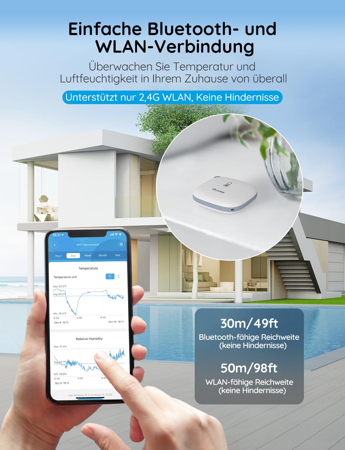 Detalle de Govee WLAN Thermometer Hygrometer 50 m Reichweite 🌡