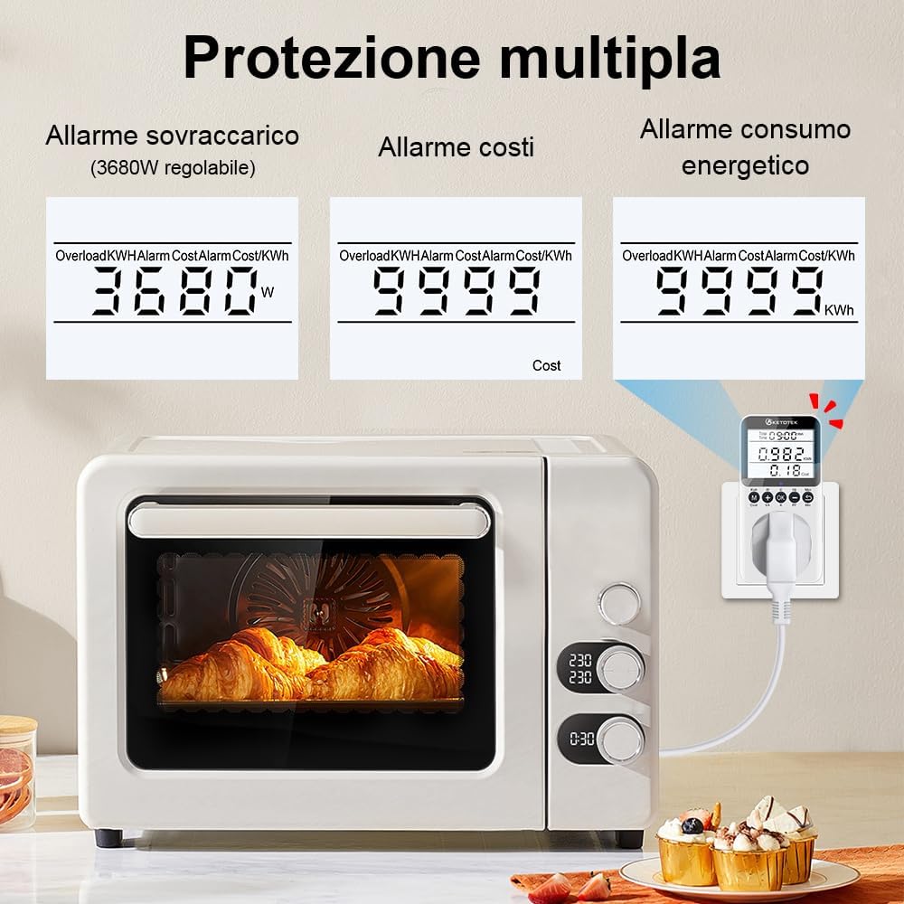 Thumbnail 4 de KETOTEK Misuratore Consumo Elettrico: Misuratore di Potenza 16A con Schermo LCD Retroilluminato