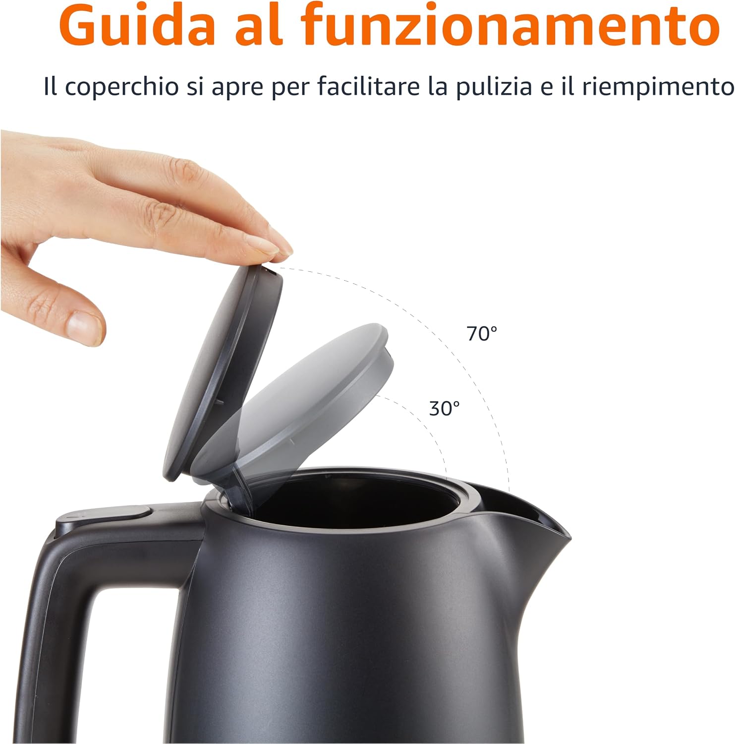Detalle 2 de Amazon Basics Bollitore Elettrico 1,7L 2200 W: pratico, sicuro e con base girevole