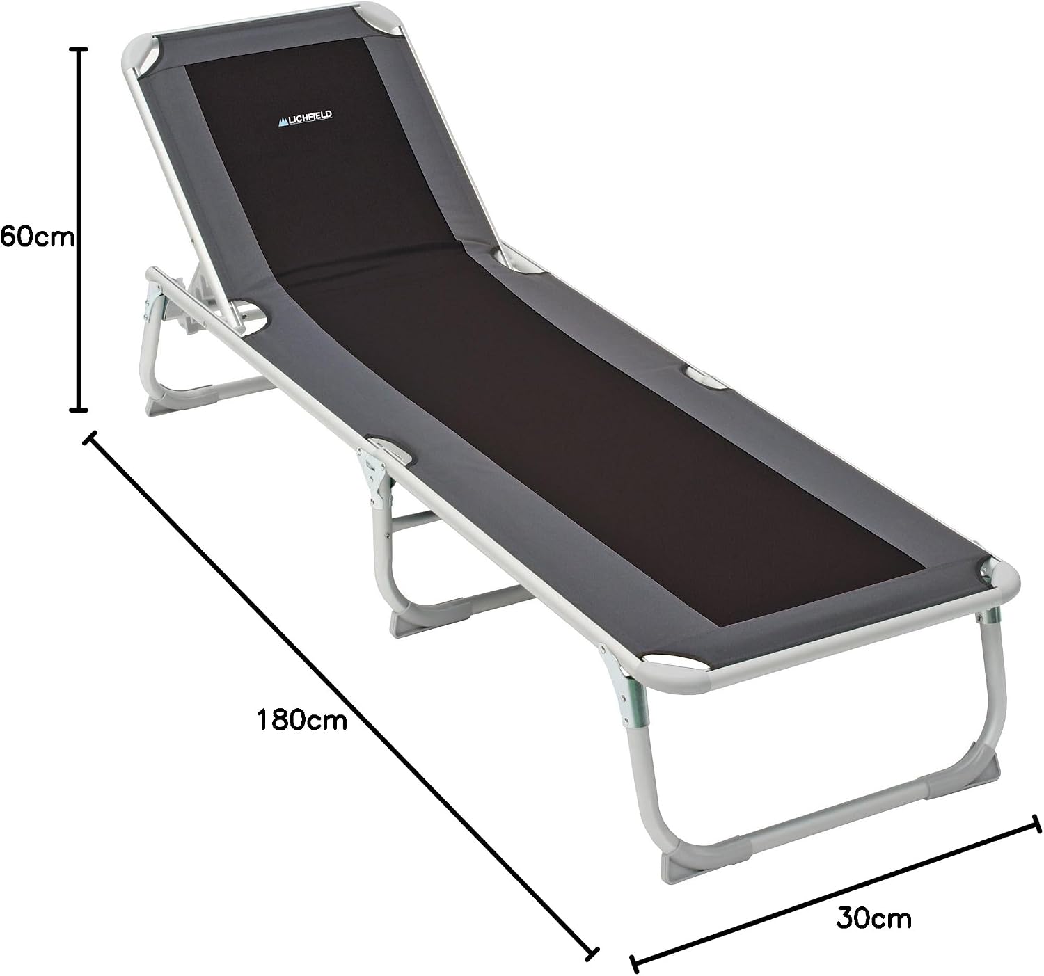 Thumbnail 1 de Lichfield Deluxe Foldable Sun Lounger – 5-Position Recliner with Aluminium Frame, 600D Fabric