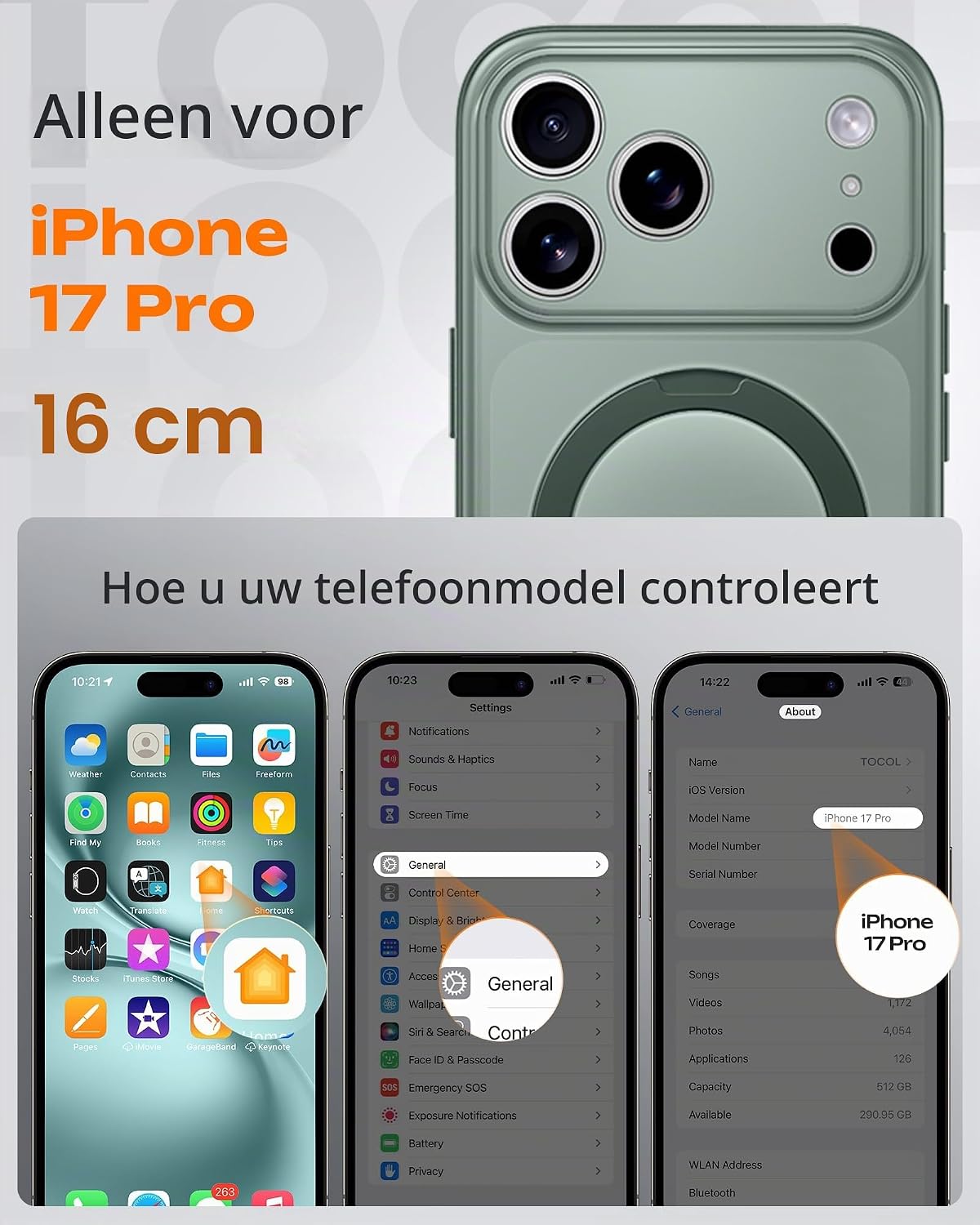Thumbnail 1 de TOCOL-hoes voor iPhone 17 Pro met 360°-standaard en MagSafe, alpengroen