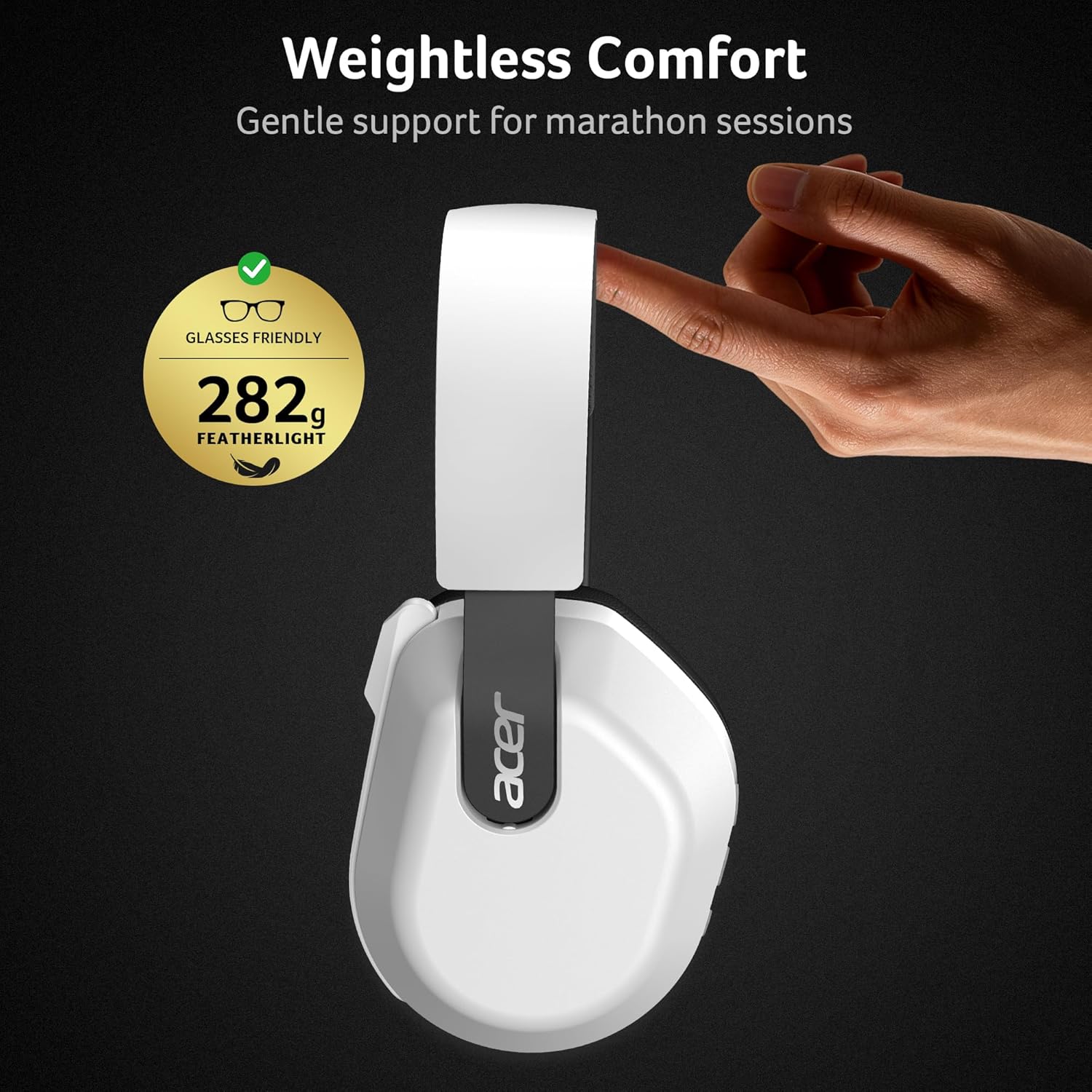 Thumbnail 2 de Acer Wireless Gaming Headset for PS5/PS4, PC & Mac — 2.4GHz + Bluetooth 6.0 with Flip-to-Mute Mic (White)