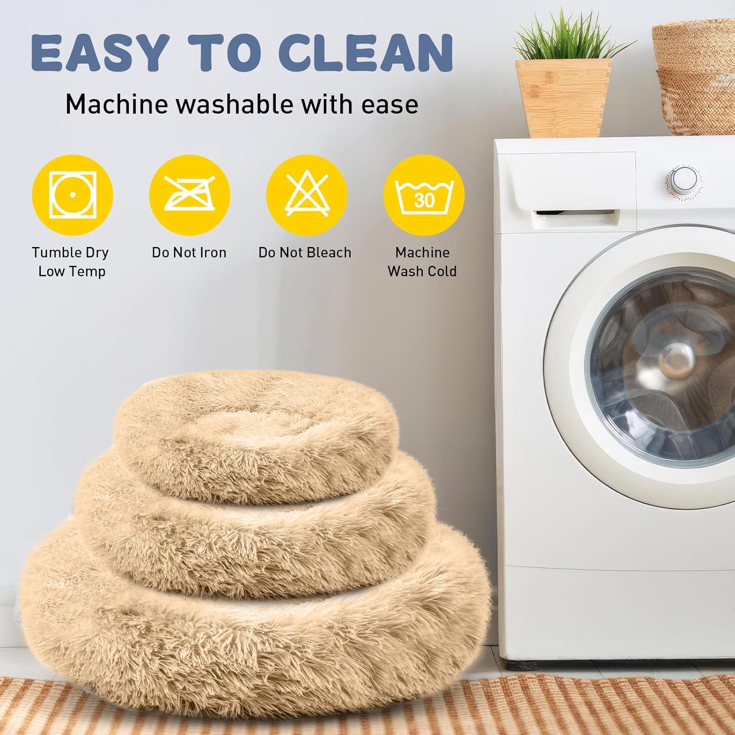 Thumbnail 6 de LUOJINYI cuccia morbida rotonda per cani fino a 70 cm, antiscivolo e lavabile, colore cammello