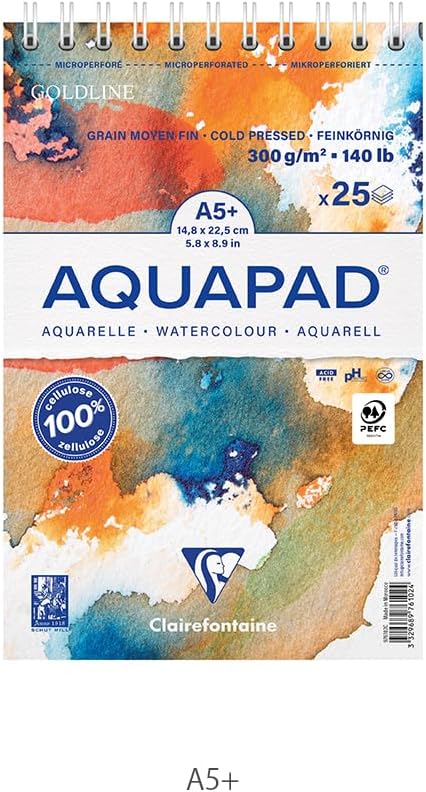 Thumbnail 1 de Clairefontaine 976102C Spiralblock Goldline Aquapad A5, 25 Blatt, 300 g/m² – Naturweiß
