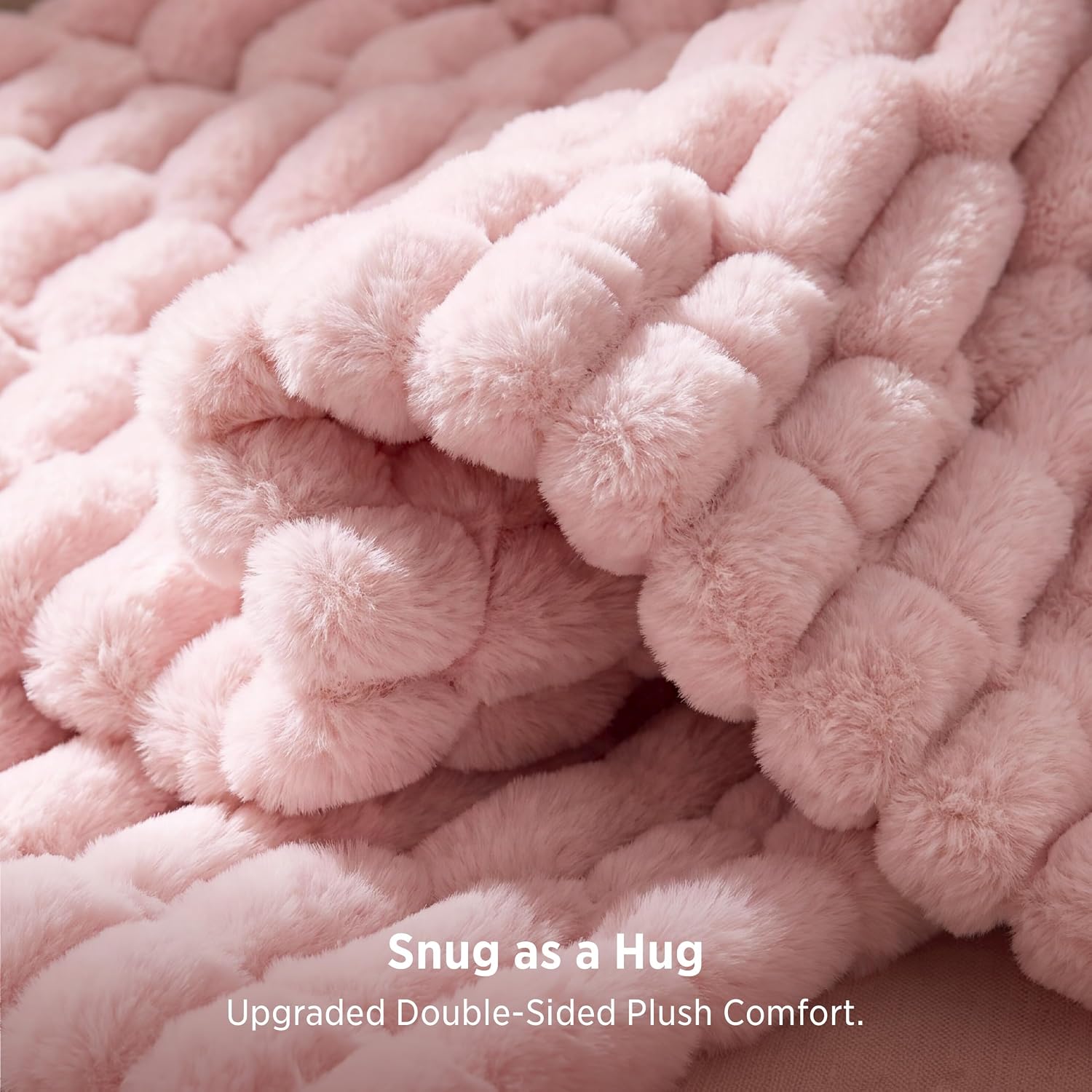 Detalle de Bedsure Soft Double-Sided Faux Fur Twin Blanket, Pink, 60" x 80