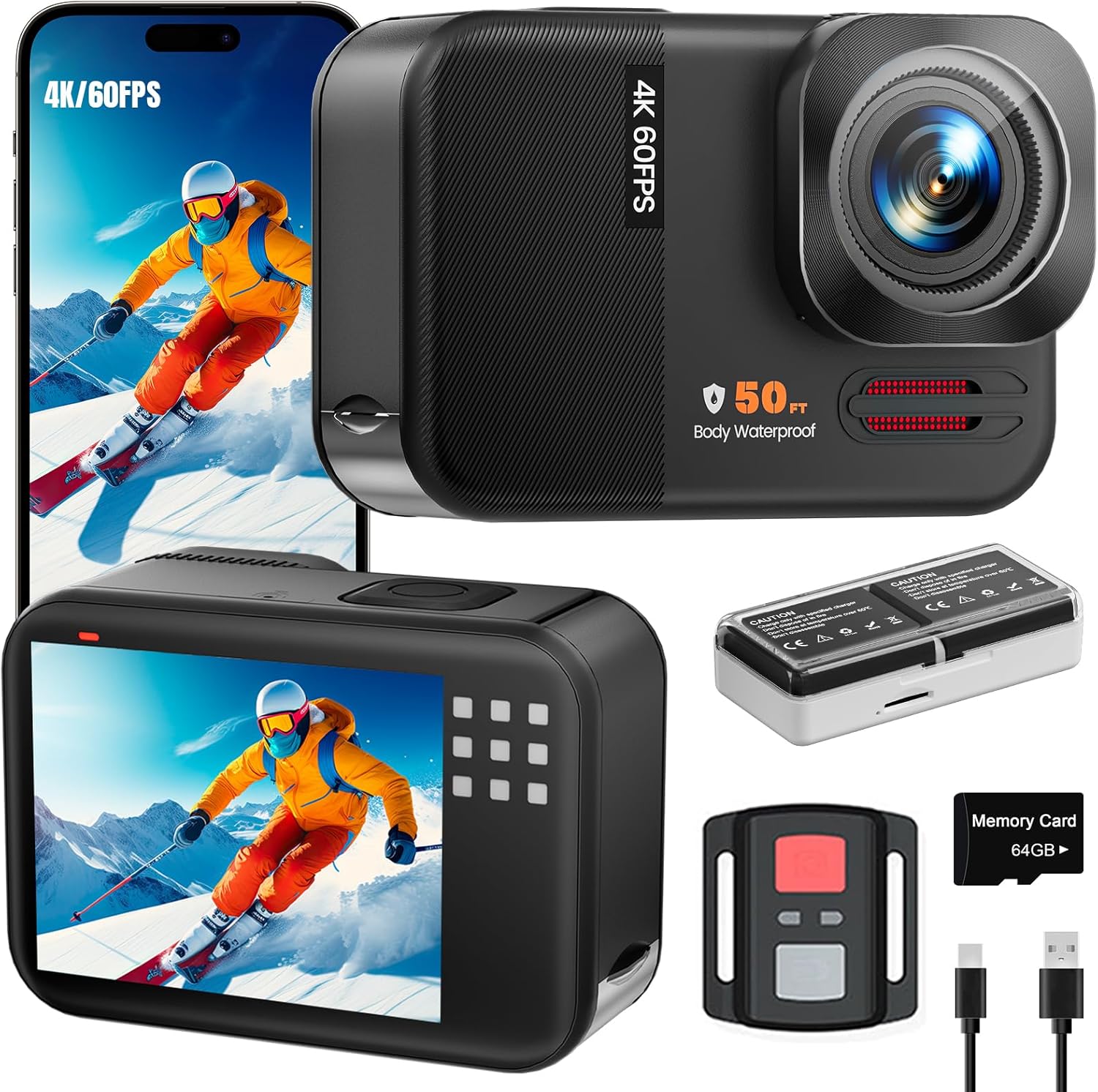 Detalle de Euorosi 4K 60FPS Action Cam con 64GB e Accessori: immersioni, casco e Wi‑Fi