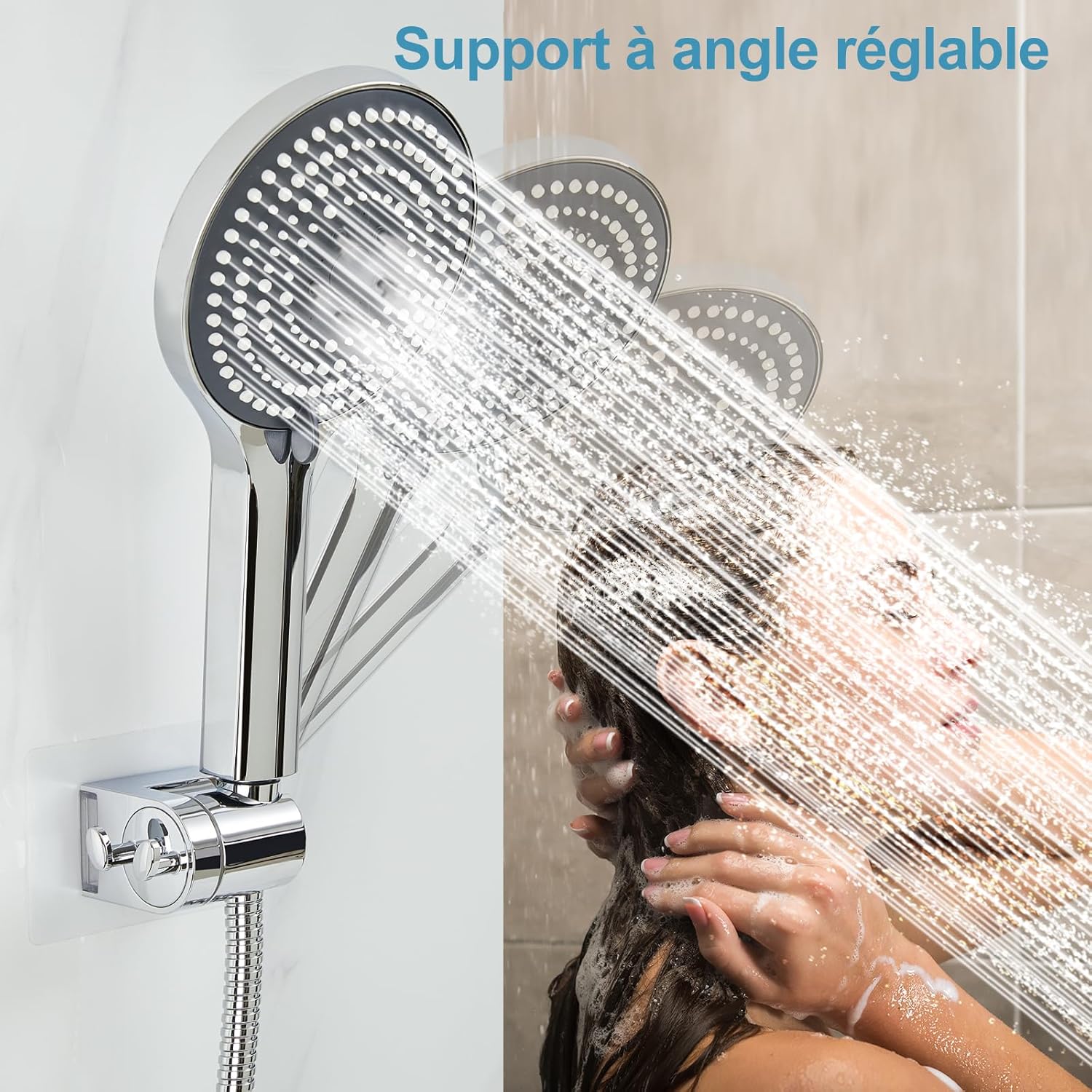 Thumbnail 1 de OFFO Support Pommeau de Douche sans Percage – Support Douchette Universel, Angle Réglable et Transparent