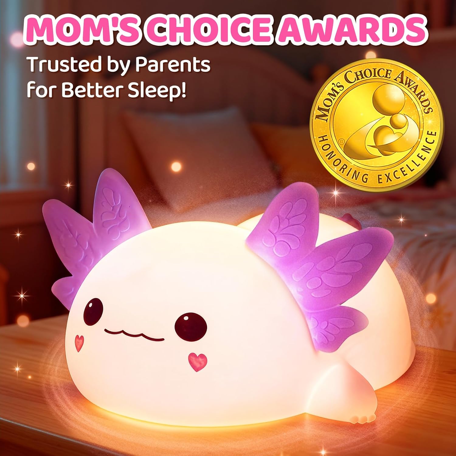 Detalle de MeWaii Axolotl Lampe Veilleuse en silicone tactile rechargeable (3 niveaux, 4 sons apaisants)