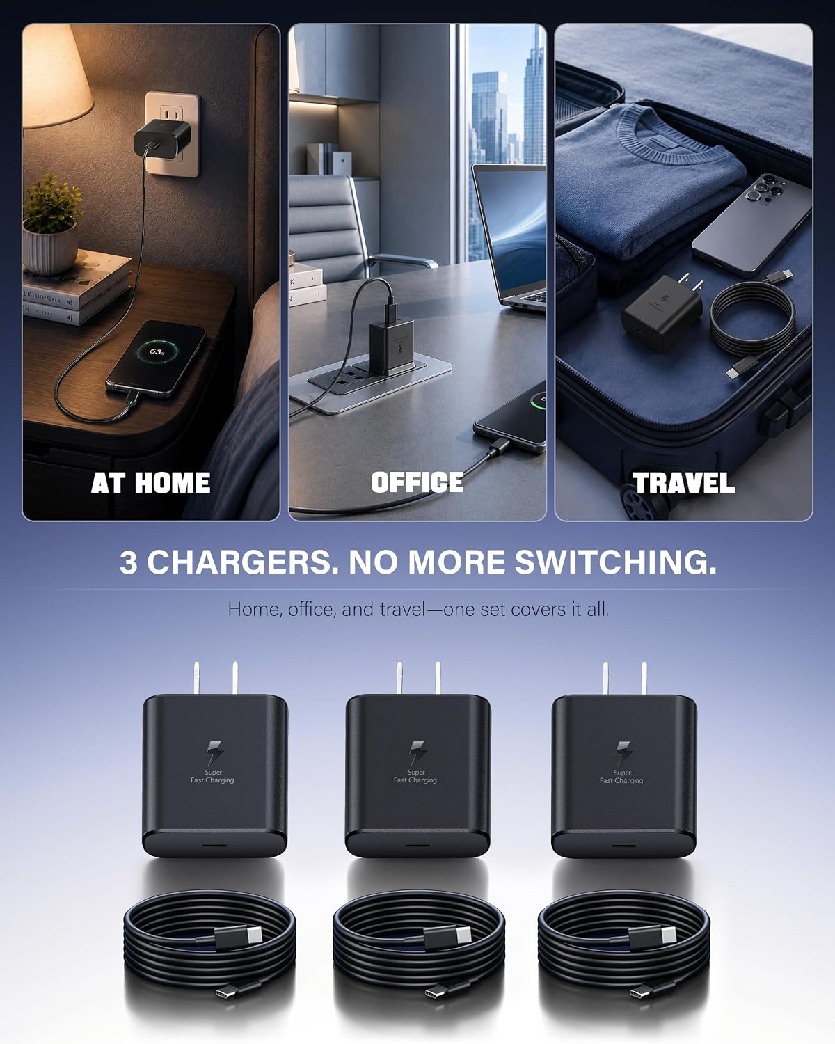 Thumbnail 6 de NYV 45W USB-C Charger 3-Pack with 6-Foot Cables and PPS