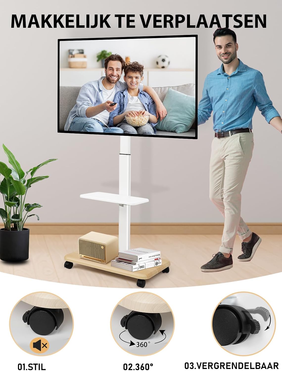 Detalle 2 de Maiproo MA-TC65 mobiele tv-standaard op wielen, 32–70 inch, verstelbaar