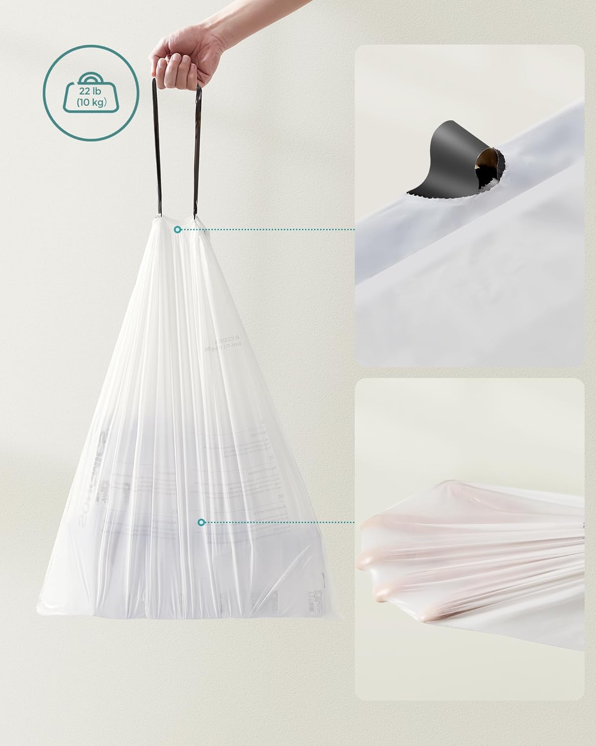 Thumbnail 5 de SONGMICS KRB050A02 heavy-duty drawstring bin bags for 13-gallon (50 L) bins – pre-separated liners, 2 rolls (80 bags)