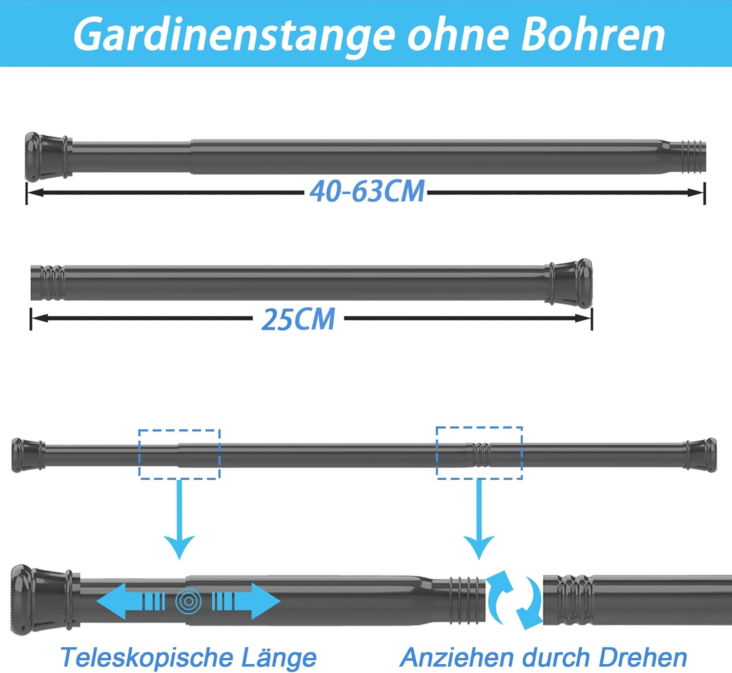 Thumbnail 2 de Ausziehbare Gardinenstange ohne Bohren 25 mm