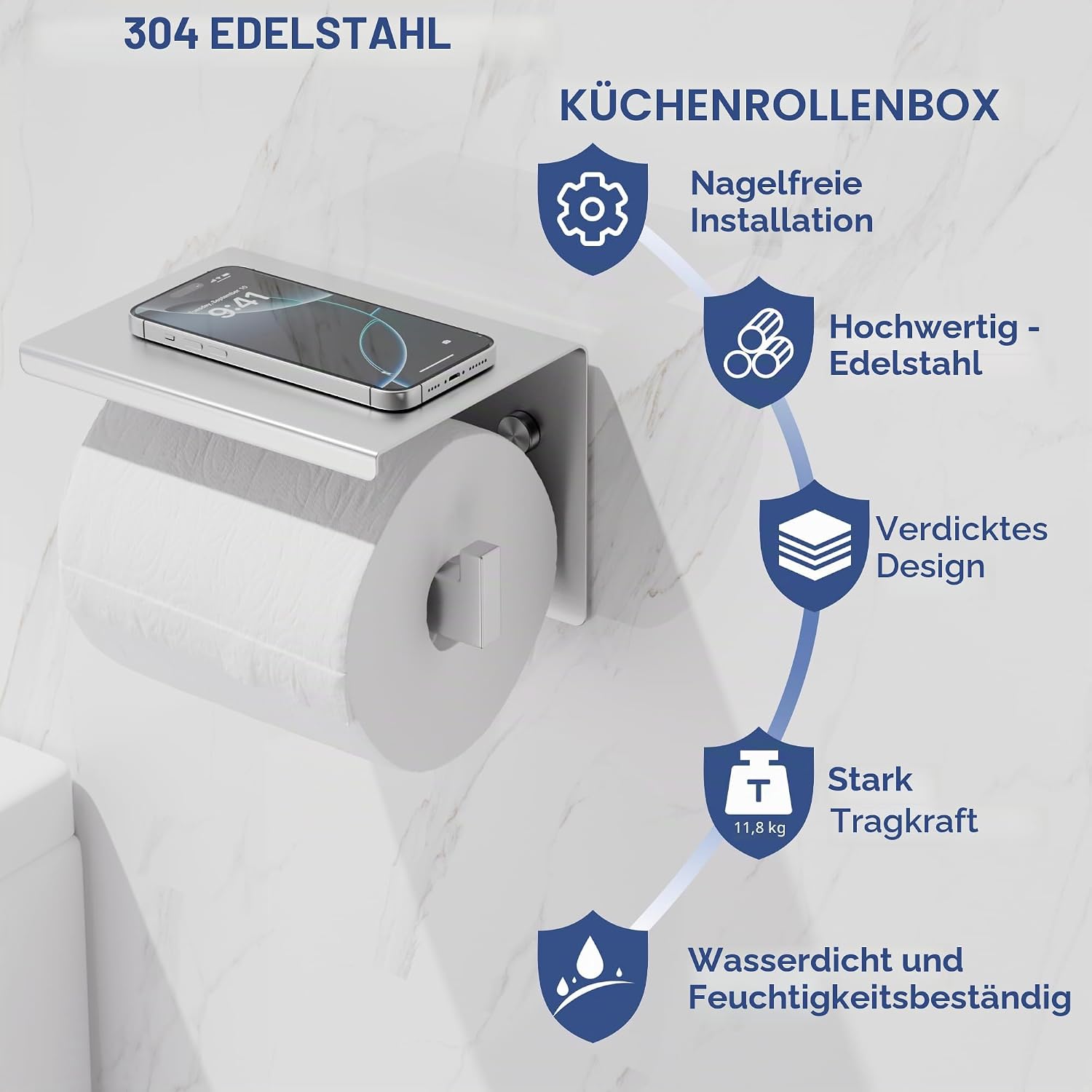 Detalle 2 de Aikzik Toilettenpapierhalter 304 Edelstahl