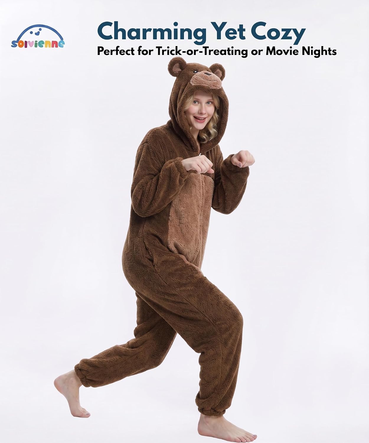 Detalle 1 de Solvienne Adult Onesie Halloween Costume, Plush Zip-Up Pajamas with Pockets
