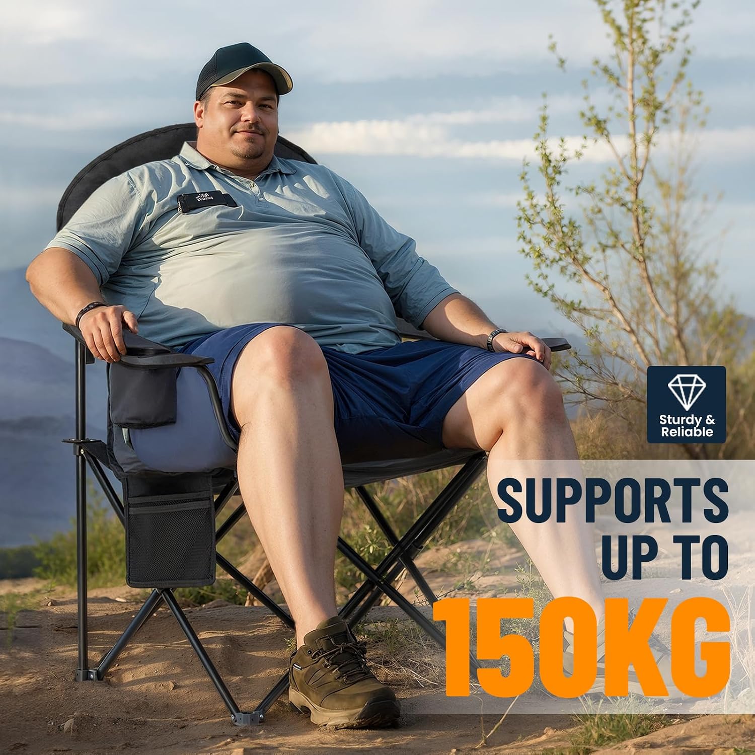 Thumbnail 3 de Overmont Sedia Pieghevole da Campeggio Portatile con Poggiatesta e Porta Bicchiere – supporta fino a 150 kg