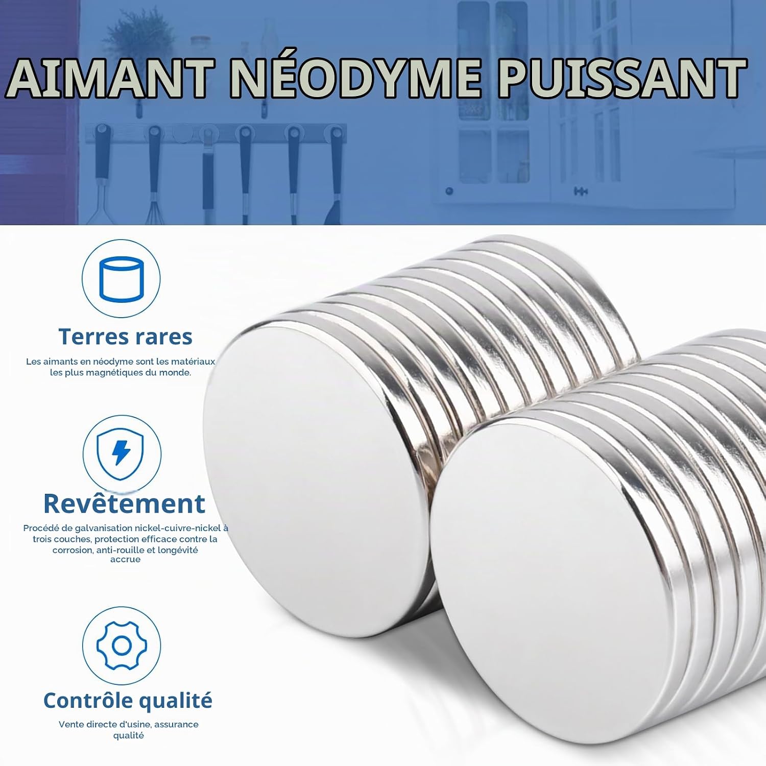 Detalle 2 de FPMYB A3DE_15x2_20_new neodymiummagneten, 15 x 2 mm, zilverkleurig, 20 stuks