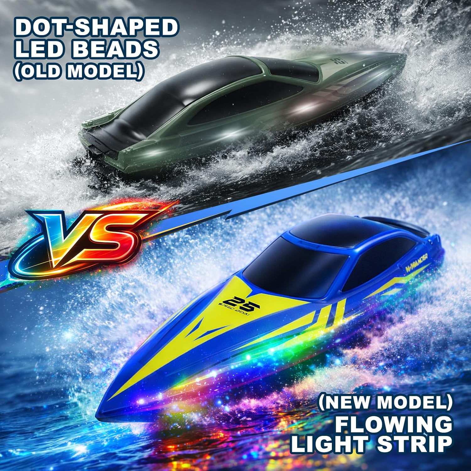 Thumbnail 3 de Ferngesteuertes Boot mit LED-Beleuchtung Blau – 2 Akkus, 7 Lichtmodi, 2,4 GHz, bis 15 km/h