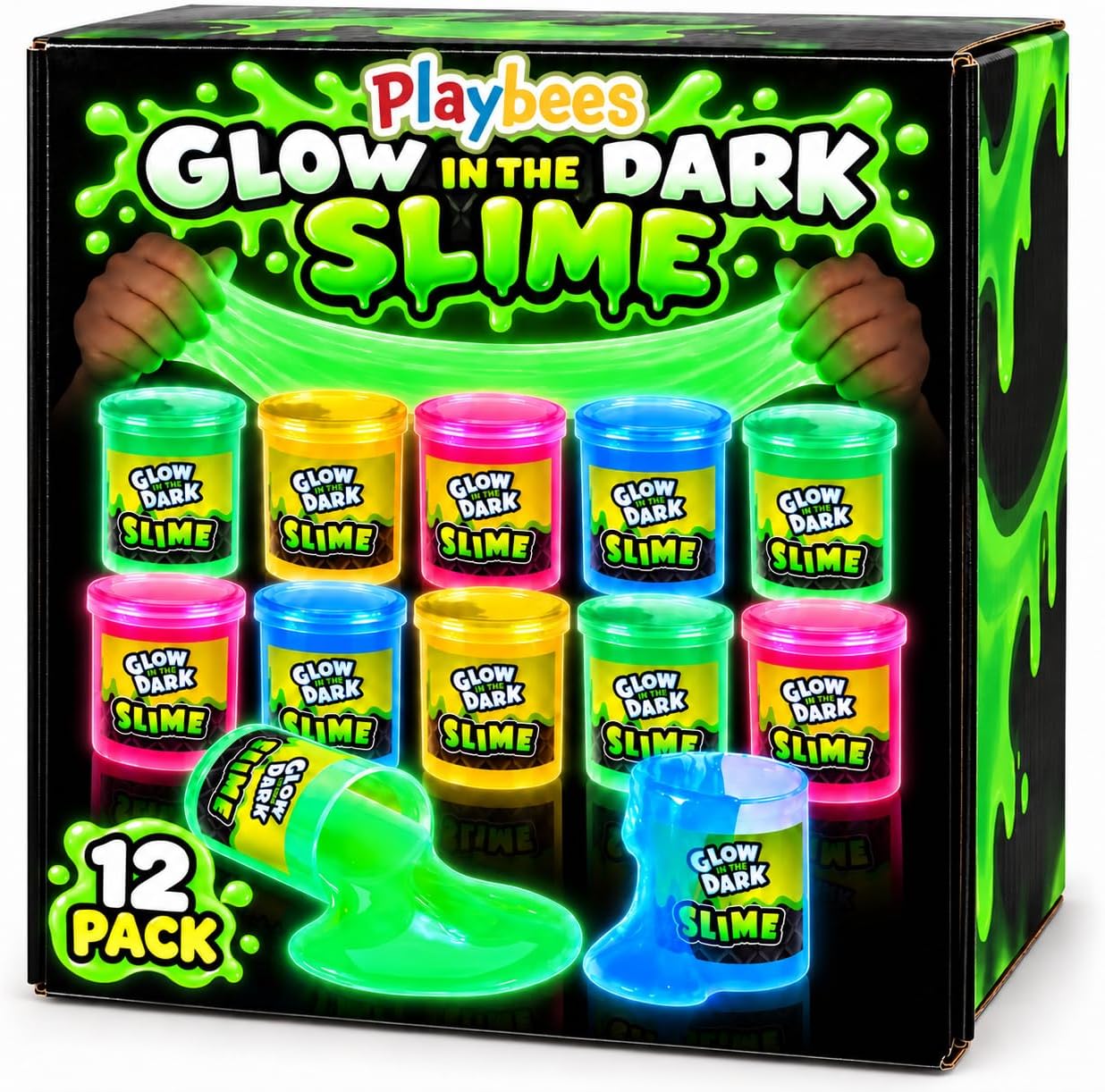 Detalle de Playbees Glow in the Dark Slime Kit, 12-Pack Party Favors in Four Colors