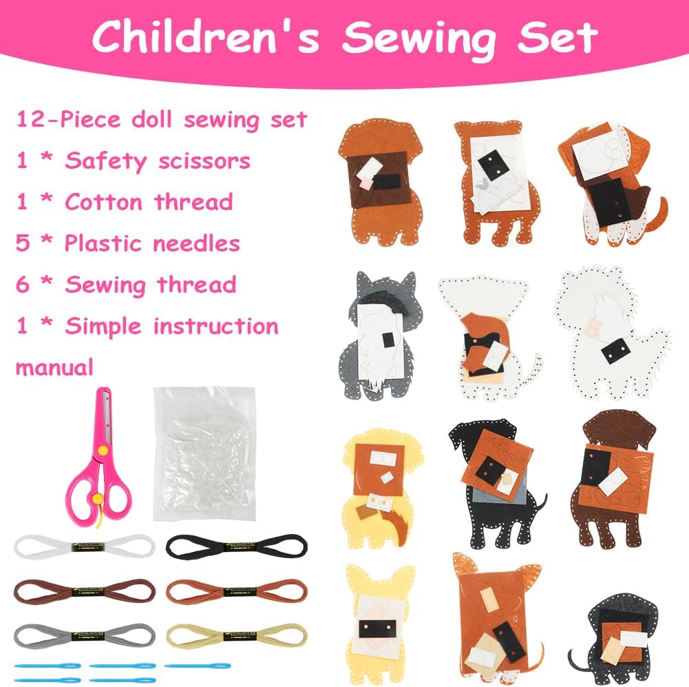 Detalle 2 de Vicloon 12PCS Confezione da Cucito in Feltro per Bambini — Kit Creativo per Principianti (Cane)