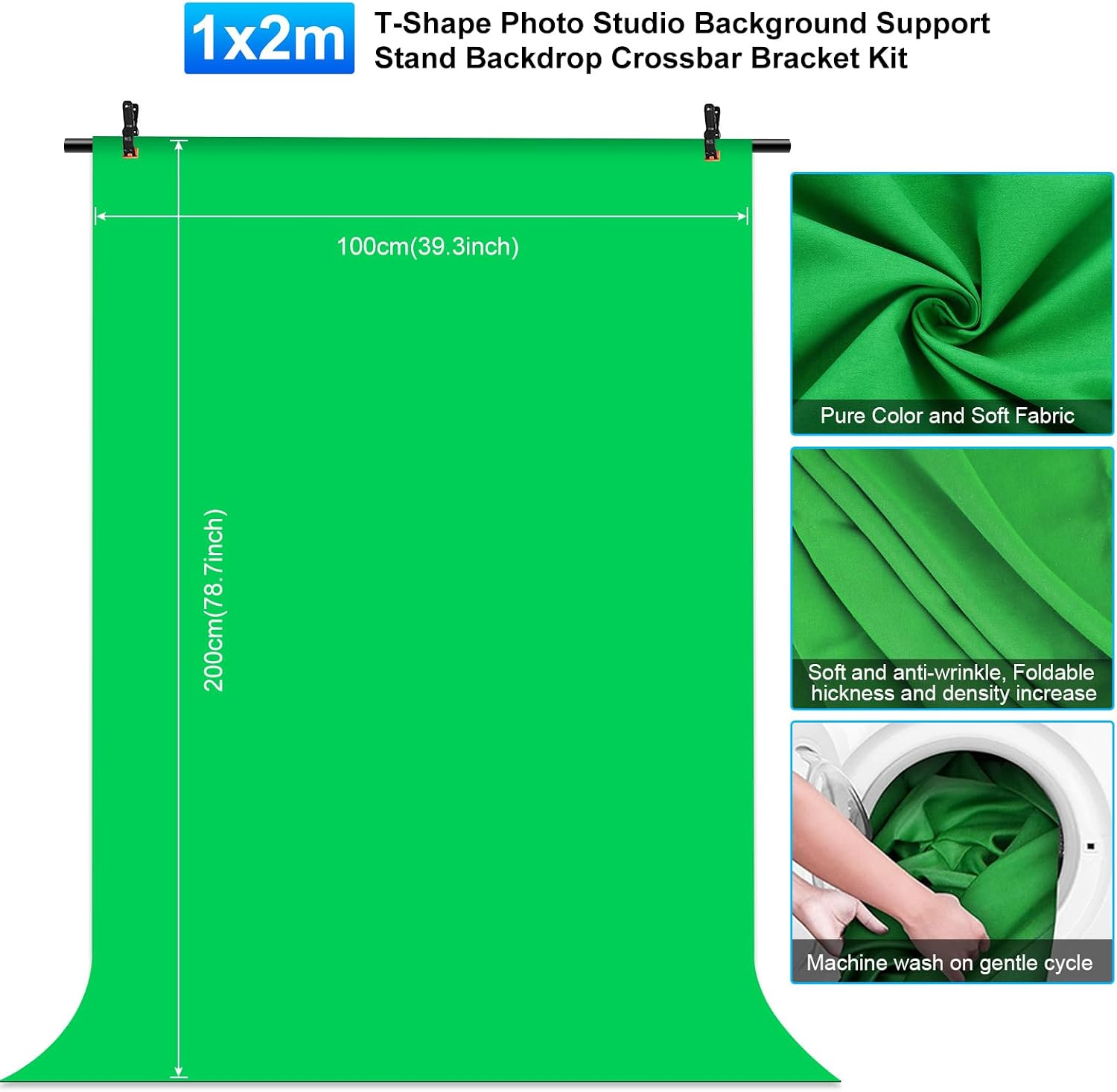 Detalle 2 de PULUZ Greenscreen Backdrop with Stand 1x2m