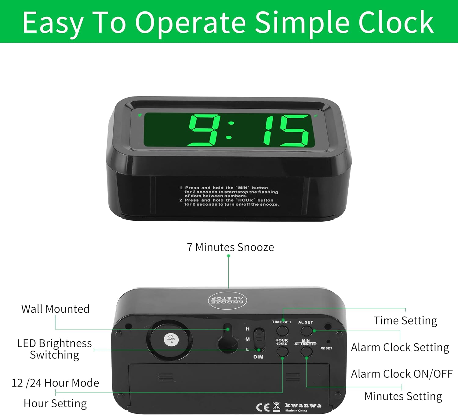 Thumbnail 4 de KWANWA Cordless Digital LED Alarm Clock