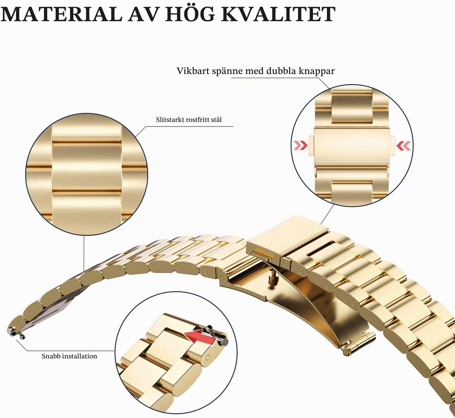 Detalle de YABZOZ 22 mm metallarmband i rostfritt stål för Amazfit GTR och Stratos