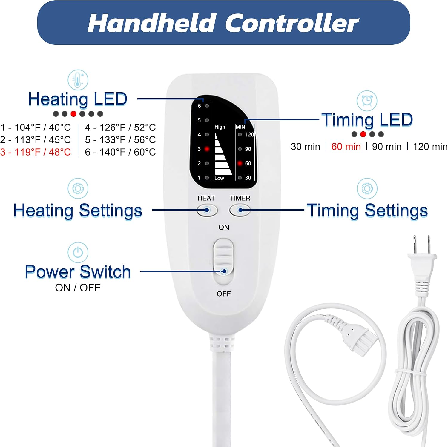Thumbnail 3 de VIBOOS Electric Heating Pad, 24" x 12", 6 Heat Settings, Auto Shutoff