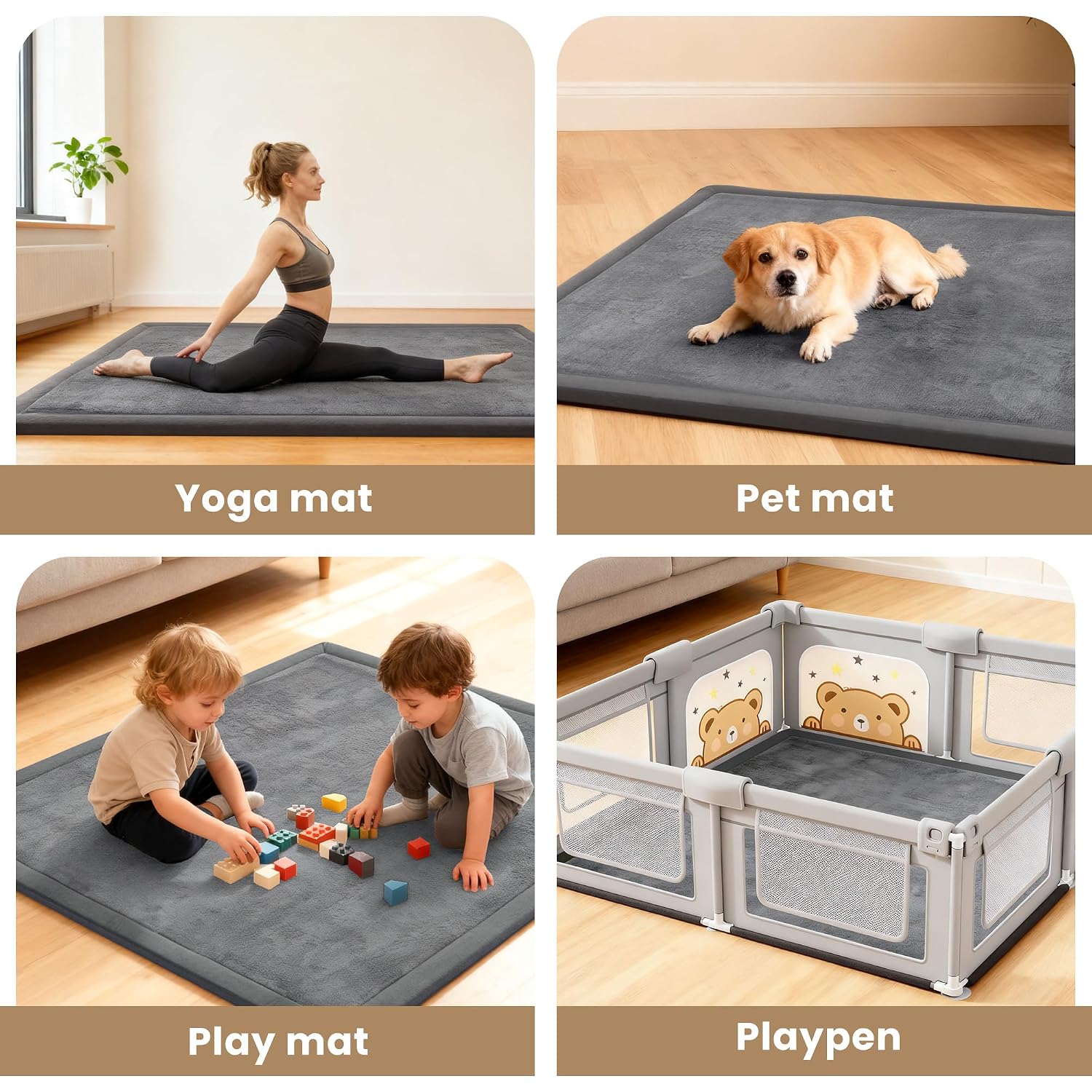 Thumbnail 5 de ACOMOPACK Baby Play Mat, 1.3-Inch Elasti-Foam, 59" × 71", Dark Gray