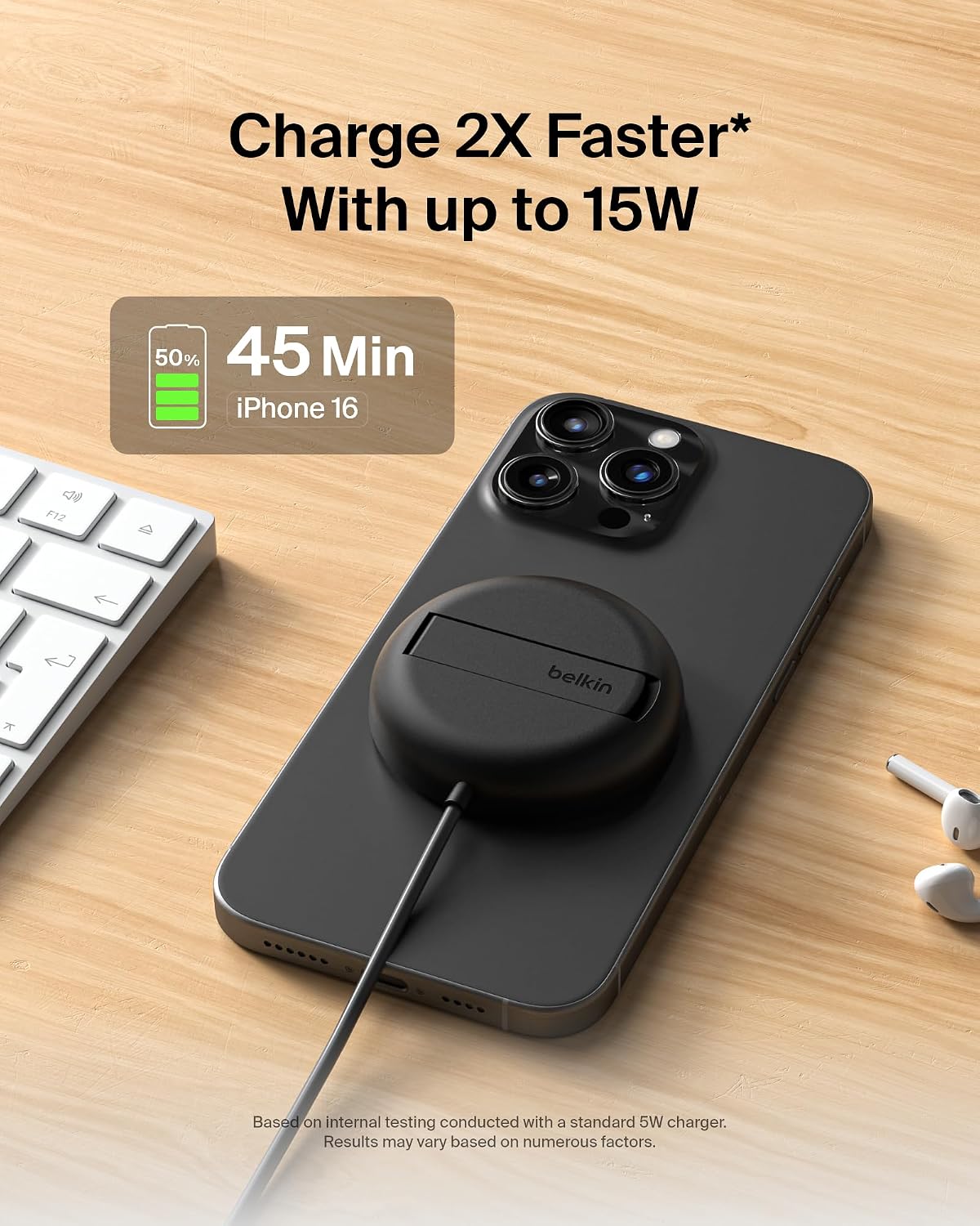 Detalle de Belkin Qi2 magnetic charging pad, 15W