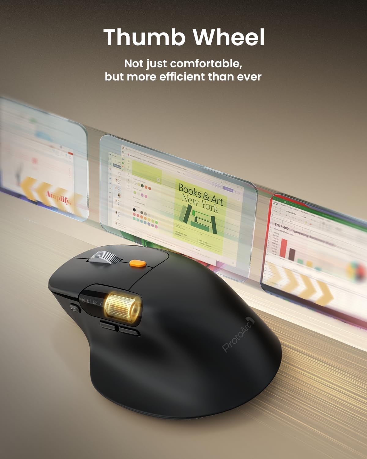 Thumbnail 2 de ProtoArc EM25 ergonomic wireless mouse (2.4G + Bluetooth) with fast flywheel scrolling, thumb wheel and custom button