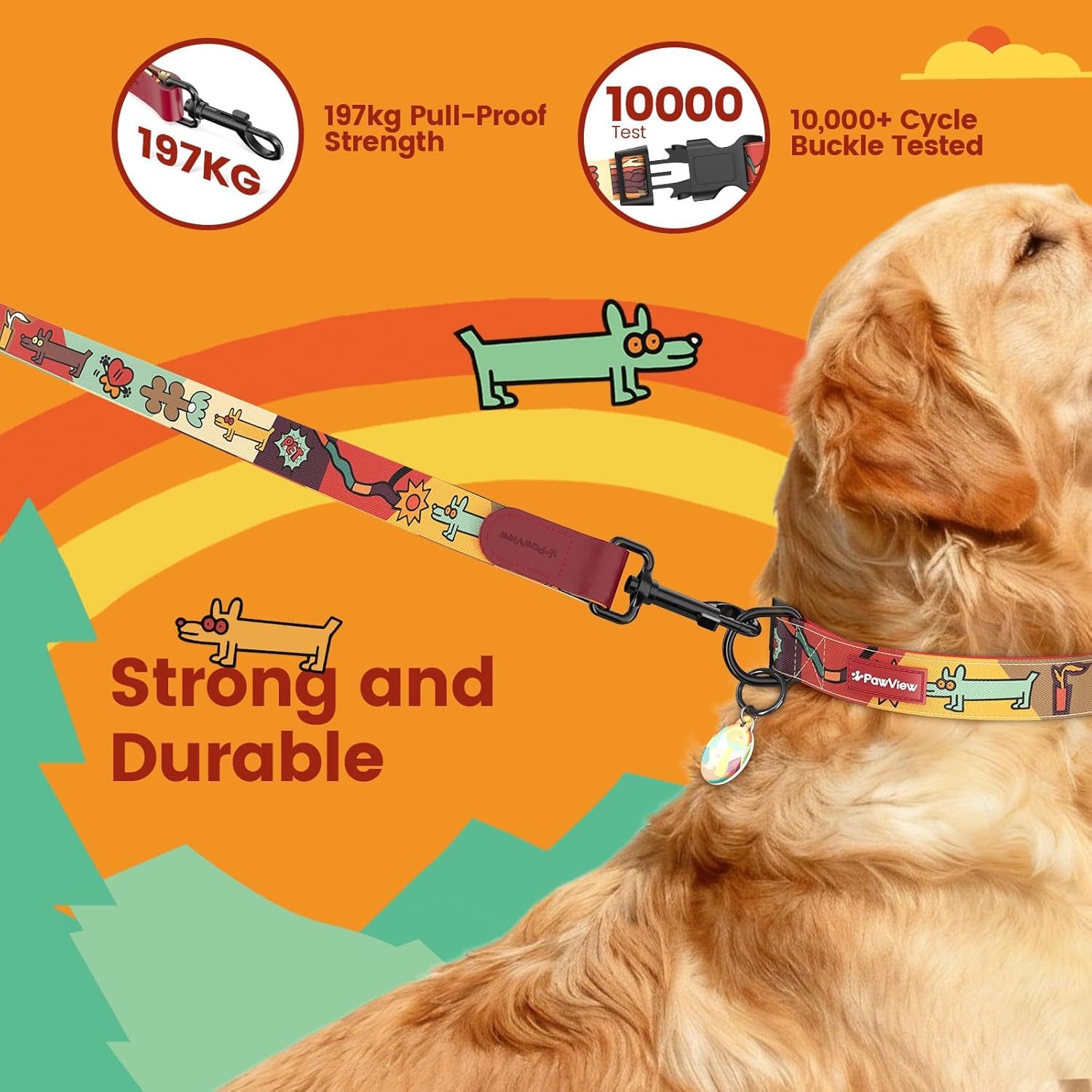 Thumbnail 4 de PawView Soft Padded Collar & Leash Set with QR Code Tag (Adjustable Nylon) – Sunrise, S