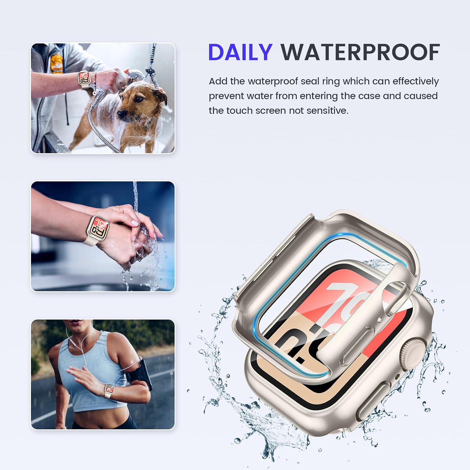 Detalle de Kamita Waterproof Case for Apple Watch 40mm SE/6/5/4 with Built-in Tempered Glass – Starlight