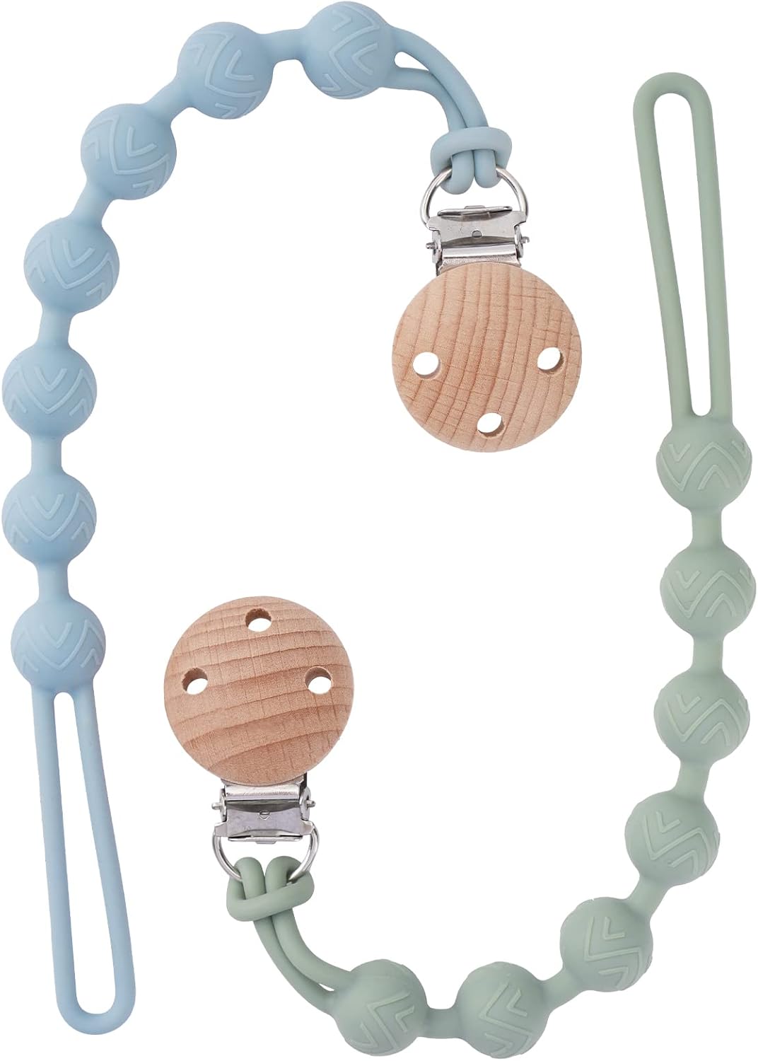 EYOGO Silicone Dummy Clip for Baby – One-Piece Pacifier Clip (2 Pack: Sage + Ether)