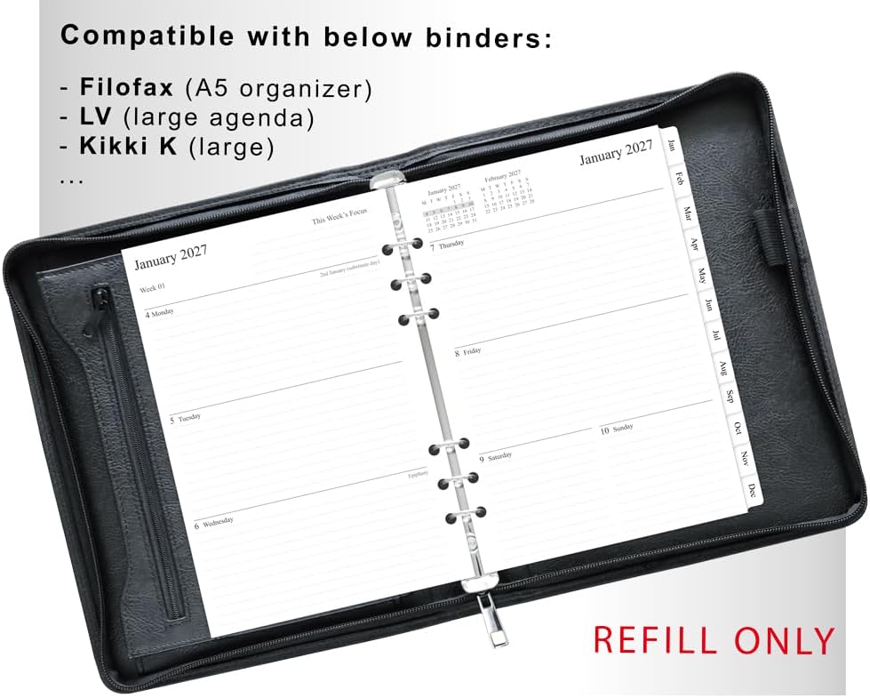 Detalle de Orgnizme 2027 Diary Refill for A5 – Week on Two Pages, Filofax Compatible