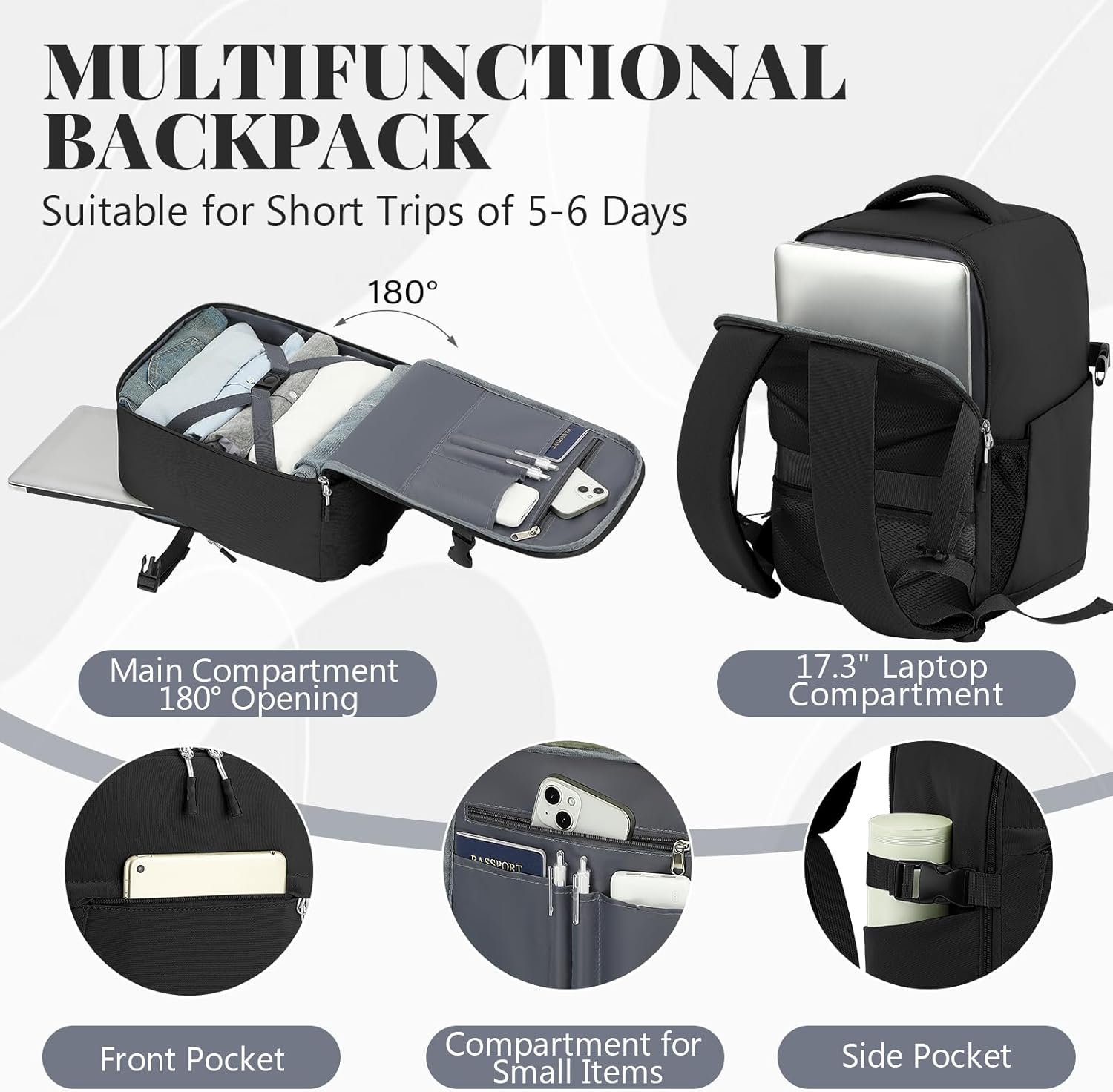 Thumbnail 2 de Hayayu British Airways Cabin Bags 55x40x20cm 44L Travel Backpack – Underseat Laptop Bag for 15.6 inch, Water Resistant
