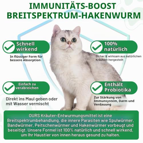Detalle de Tamiodfo Wurmkur Katze 60ml – Kräuterentwurmer mit Probiotika für Verdauung und Immunität