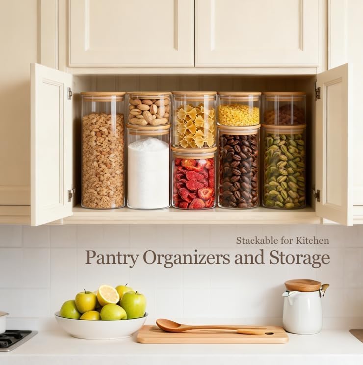 Thumbnail 2 de ComSaf Glass Storage Containers with Lids (0.6qt/1qt/1.5qt) Set of 6 — Airtight Pantry Glass Jars