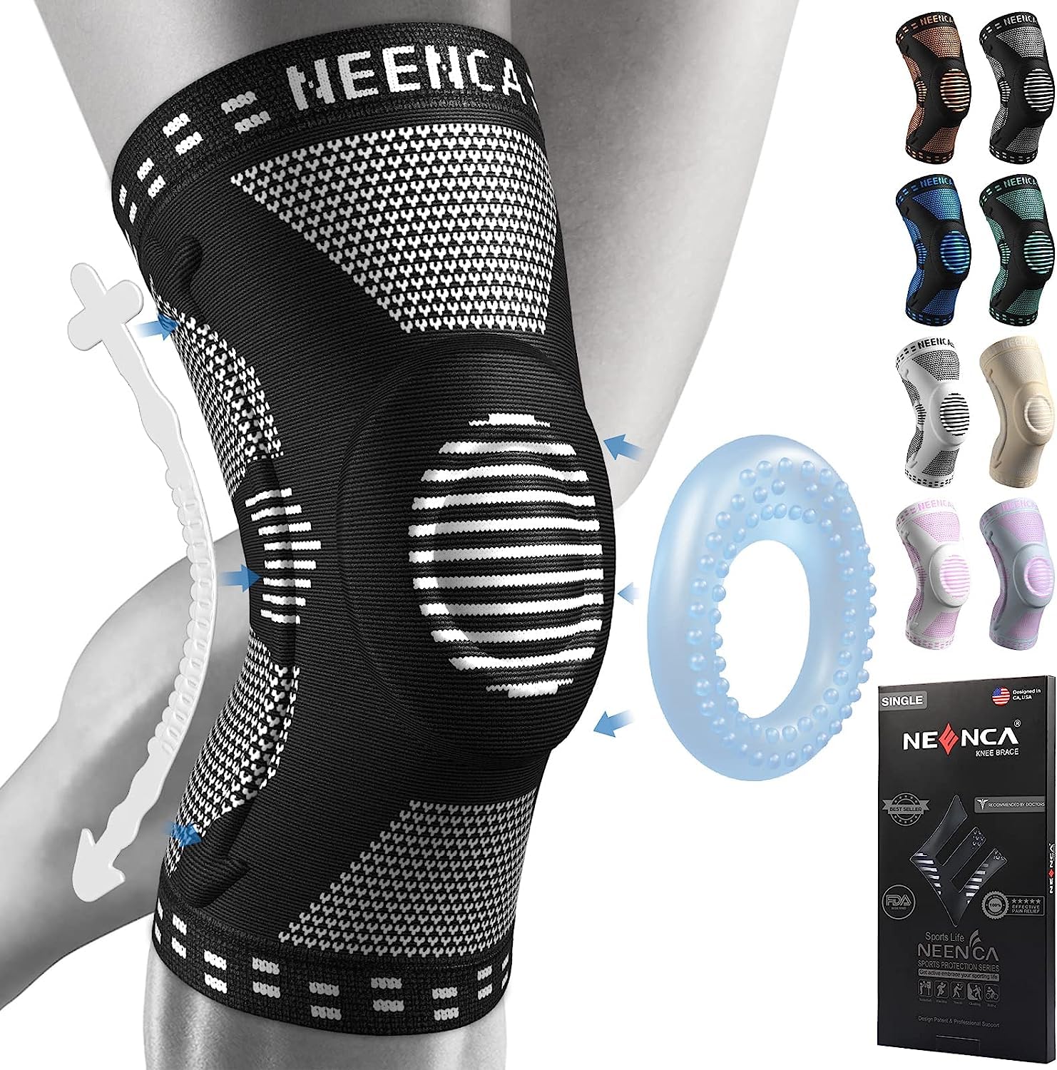 Detalle de NEENCA Kniestütze – Komprimierte Kniebandage mit Patella-Gel-Pads und Feder-Seitenstabilisatoren