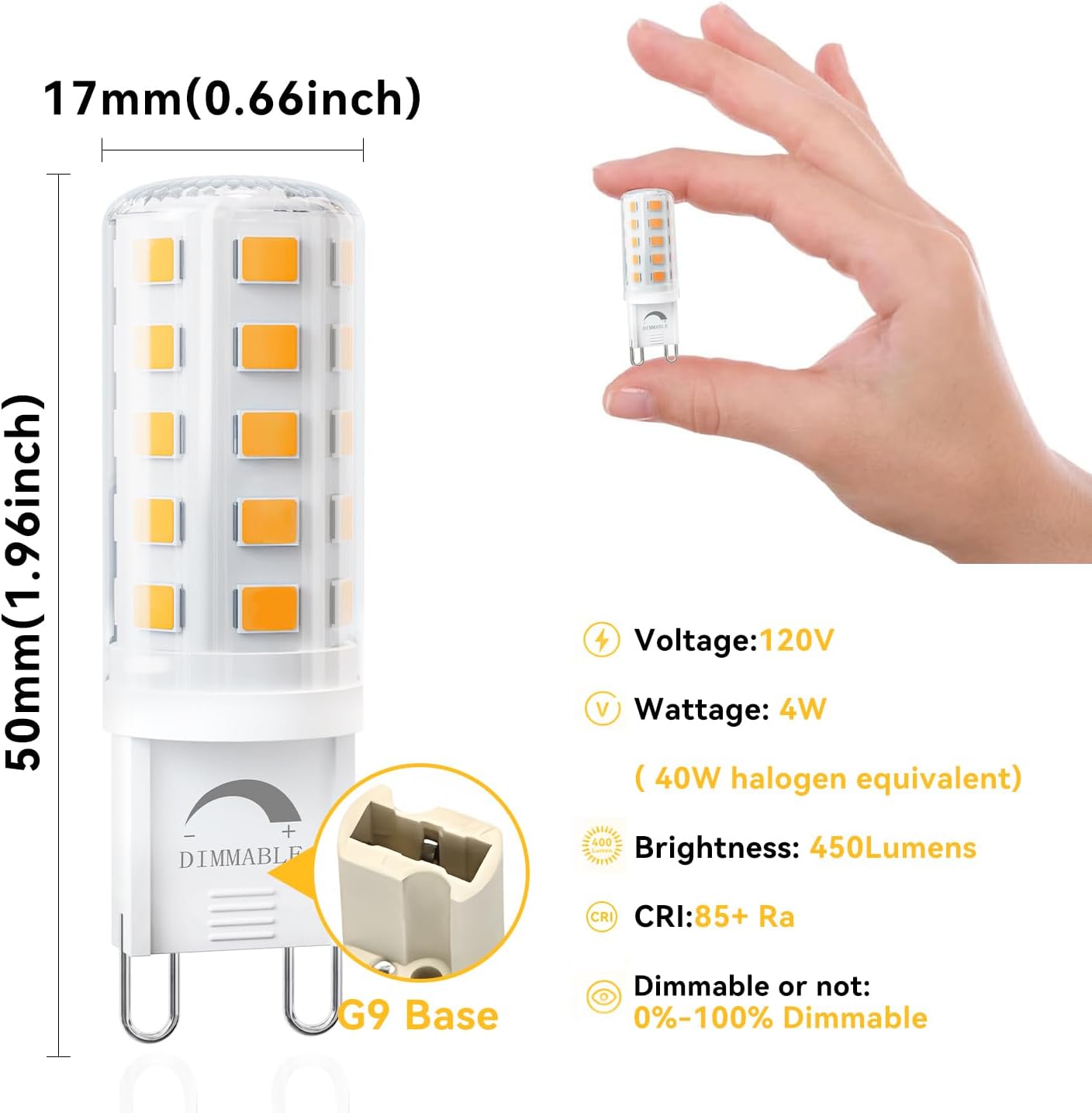 Thumbnail 2 de TJOY QGSDB G9 LED Bulbs, 3000K Dimmable, 450 Lumens, 12-Pack