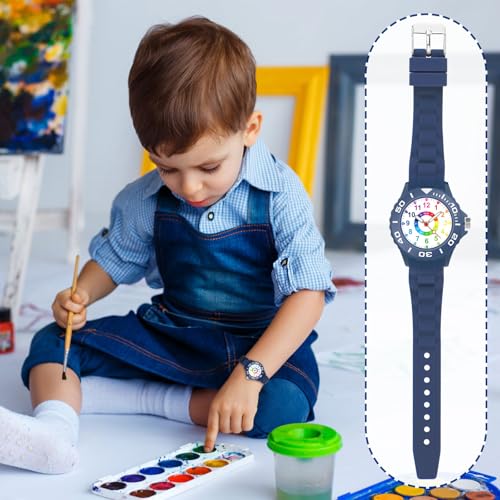 Detalle de GUUMUXIN Reloj Infantil con Manecillas: Esfera Multicolor y Correa Suave