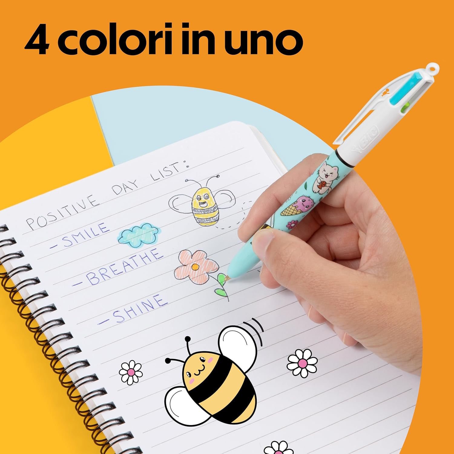 Thumbnail 1 de Penna a Sfera a Scatto BIC 4 Colours Decors Kawaii + Evidenziatore Grip Décor – Set da 4