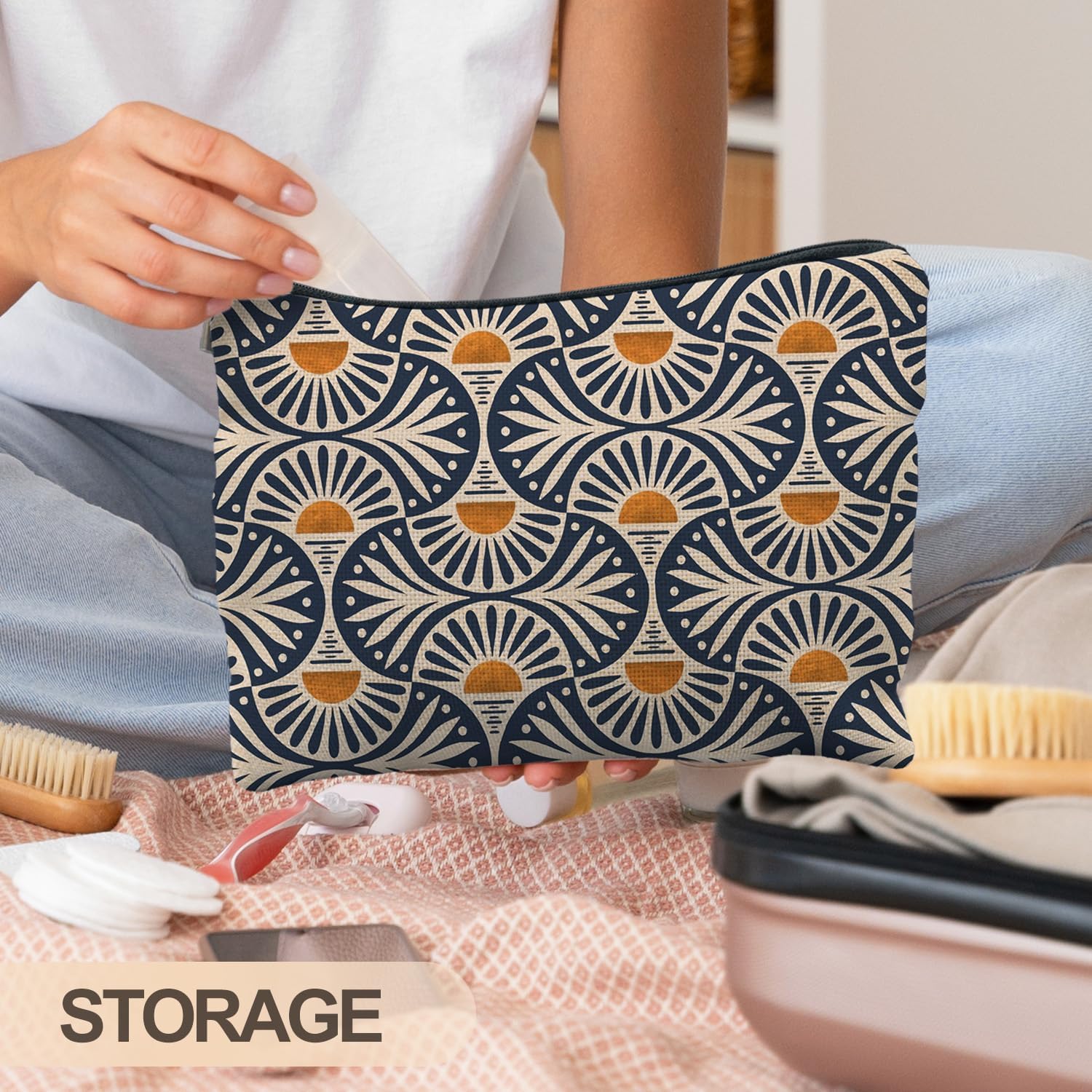 Detalle de RYYCDOI Boho Sunset Leaf Makeup Bag