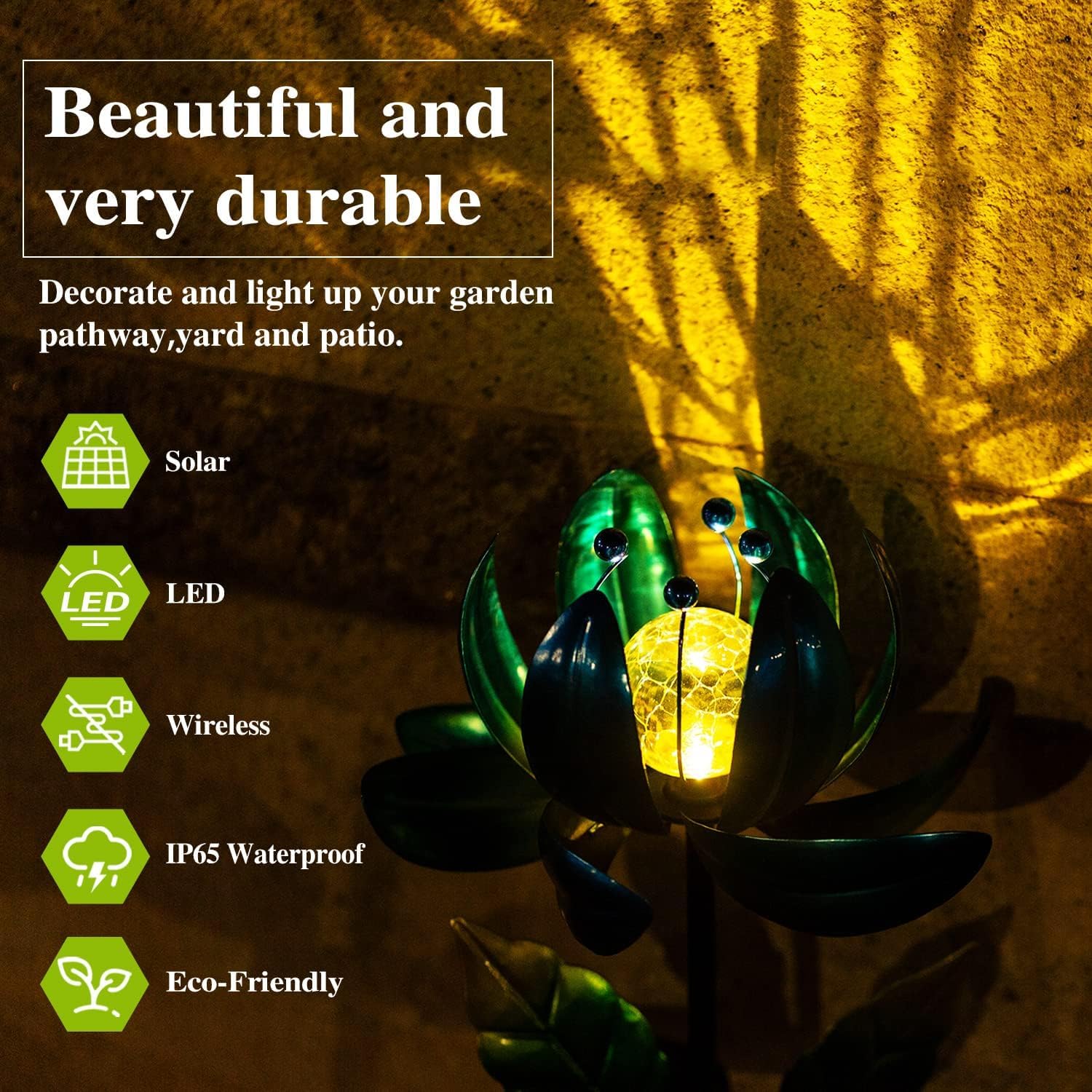 Thumbnail 3 de Solar Garden Lights Metal Flower Decor with Rotating Windmill Lotus LED Crystal Ball Stake Light (Outdoor Waterproof)