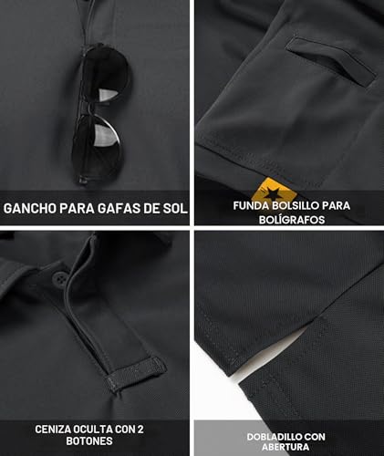 Detalle de JACKETOWN Polo de Manga Corta para Hombre - Secado Rápido y Transpirable, Gris Oscuro (M) para Tenis, Golf y Verano