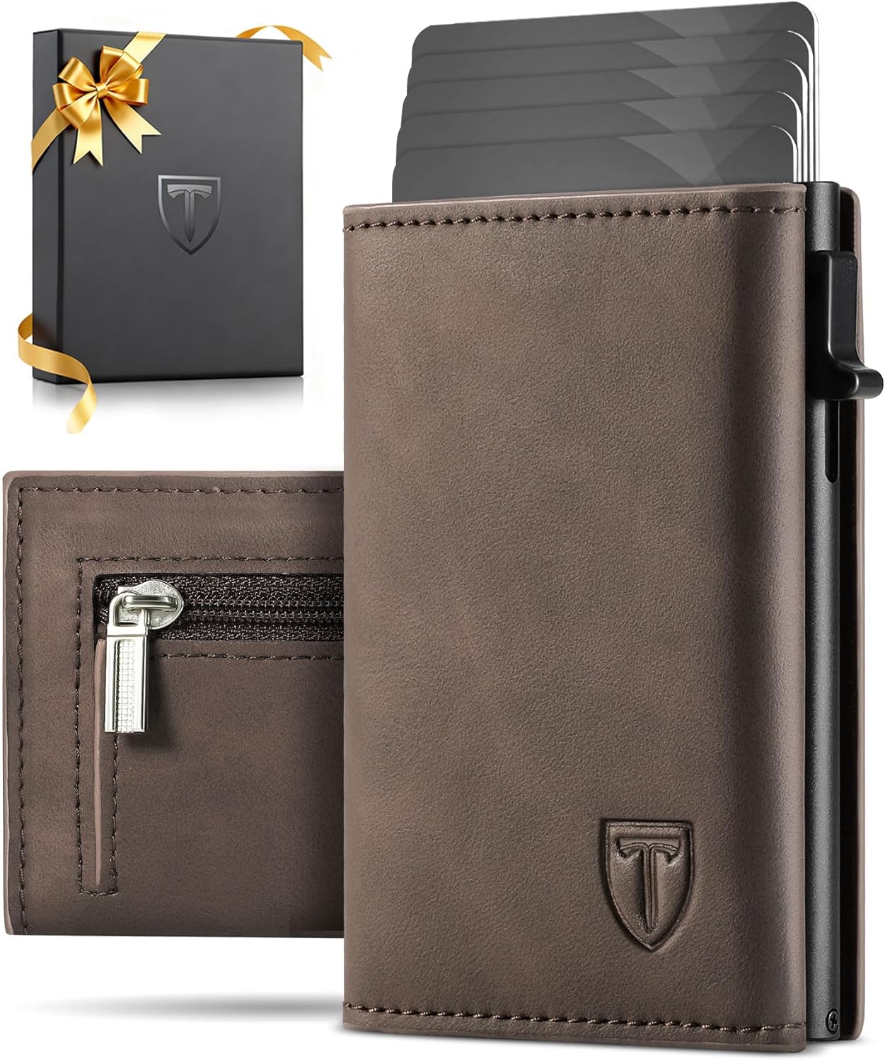Detalle de Tomylv Geldbörse Herren – RFID‑Schutz, Pop-up Kartenetui mit Magnetverschluss